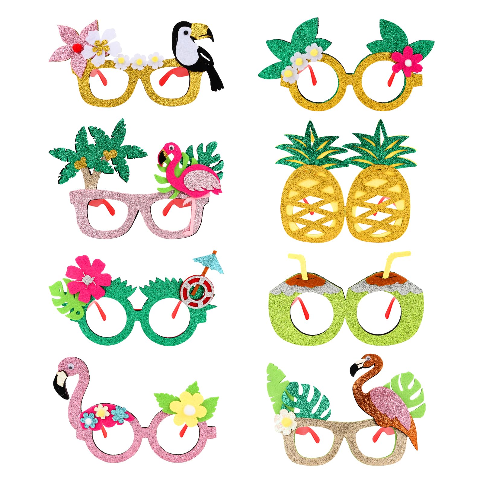 Wanciler 8 Pairs Funny Hawaiian Glasses Luau Party Decorations Summer Party Beach Tropical Party Glasses Photo Booth Props Supplies for Kids Adults