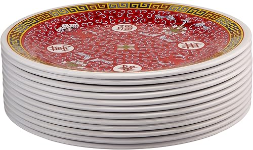 Thunder Group Peacock Collection - Paquete de 12 platos, 9-1/8 pulgadas, melamina, rojo