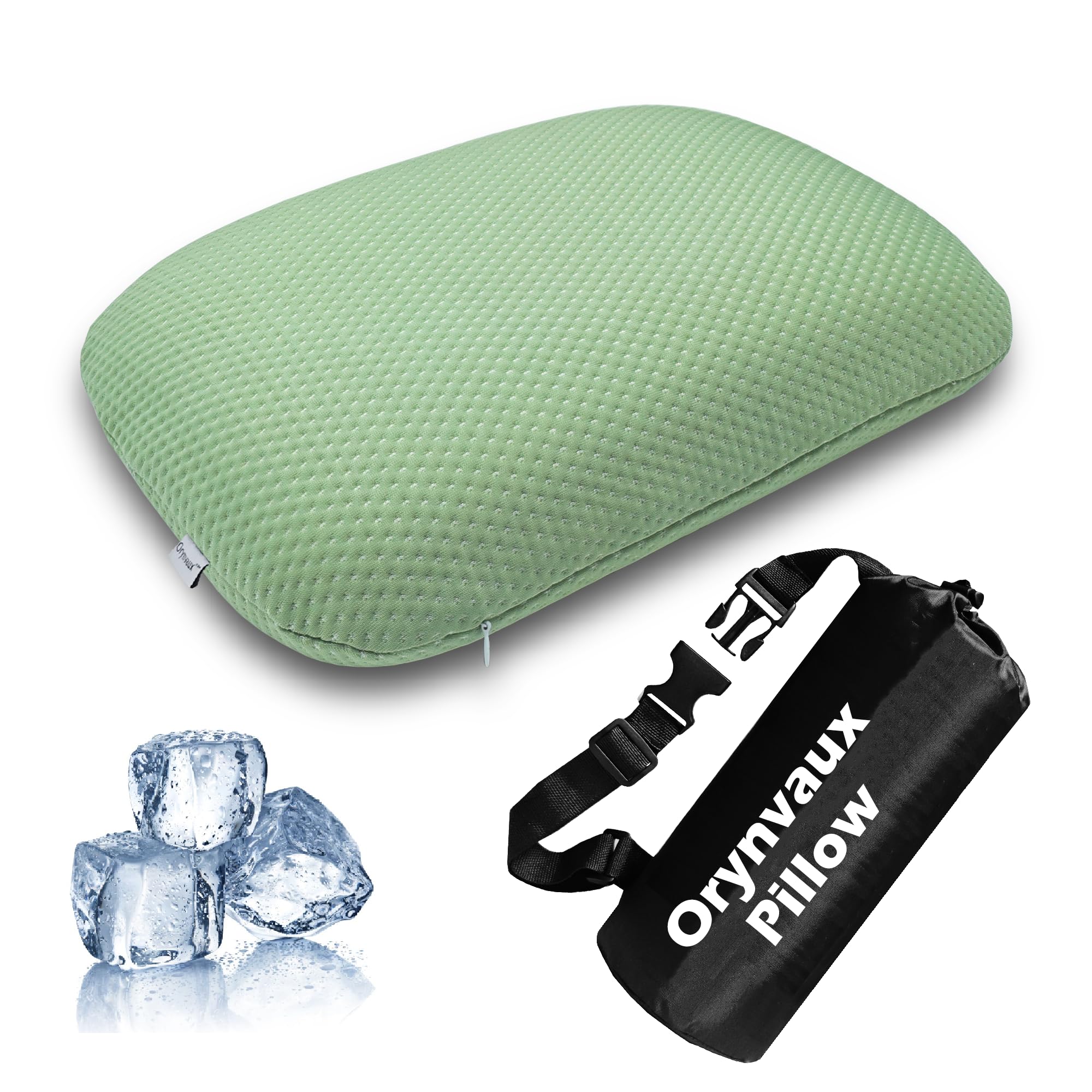 Orynvaux Cooling Camping Pillow, Memory Foam Travel Pillow with Adjustable Buckle Strap & Storage Bag, Compact Small Pillow for Airplane, Car Lumbar,