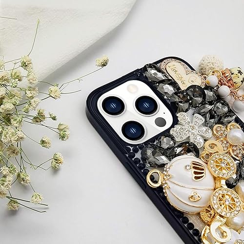 Miniatura 3 de Guppy Funda con purpurina para iPhone 14 Pro Max, con diamantes de imitación de lujo, botella de perfume 3D con diamantes de imitación y flor de