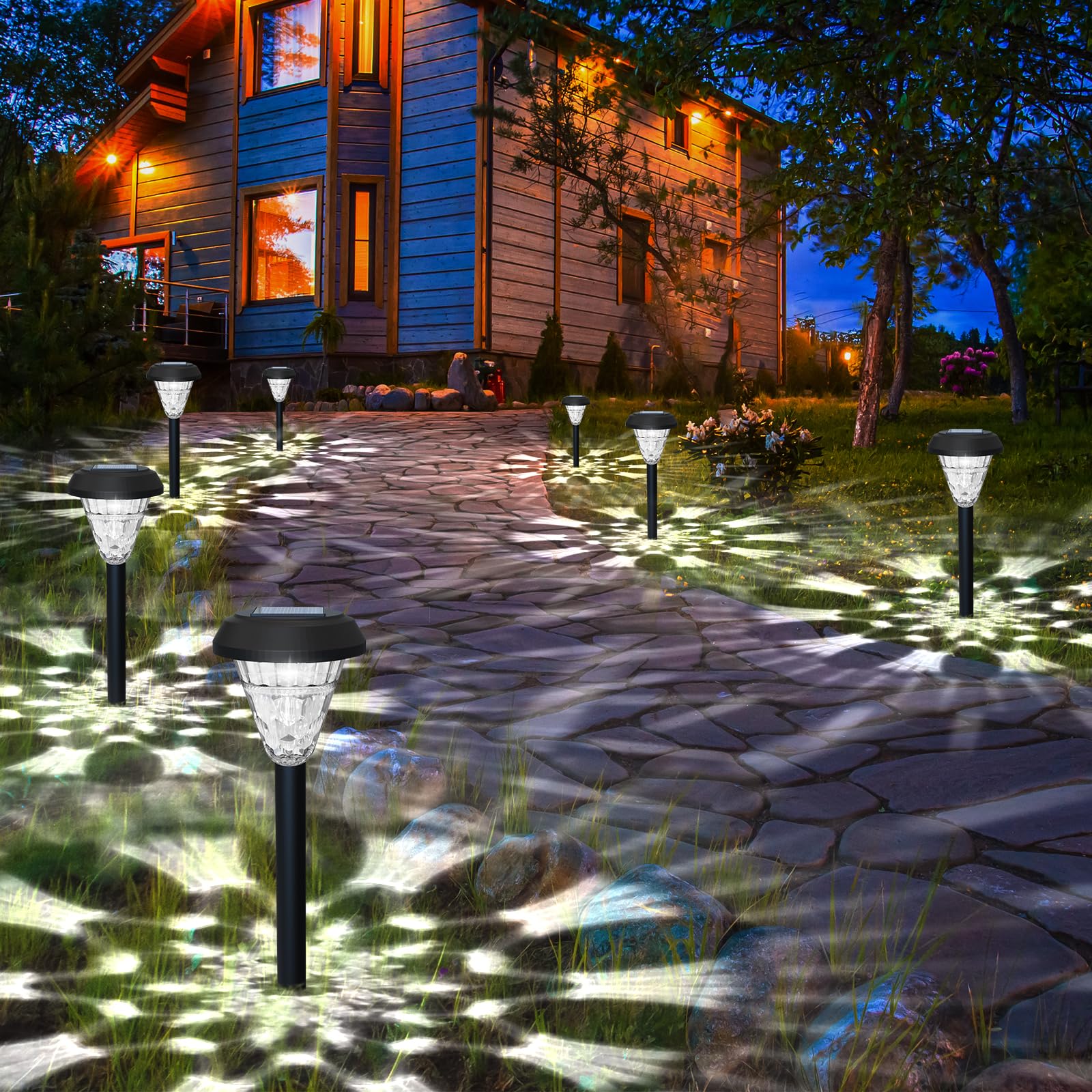 pearlstar 8 Pack Solar Pathway Lights Outdoor, Waterproof Auto On/Off Solar Outside Lights for Yard, Garden, Path, Walkway, Driveway and Lawn