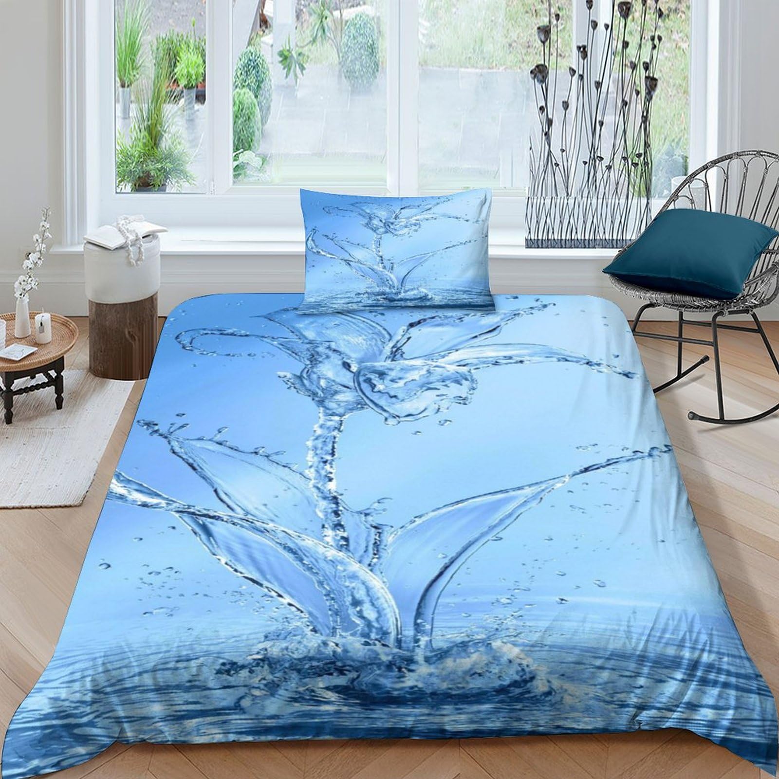 MXRMXR Water Duvet Cover Bed Bedding Set Quilt Bed Cover Soft Microfiber Comforter Cover with Pillowcase And Zipper Closure for Teens And Adults Single（135x200cm）