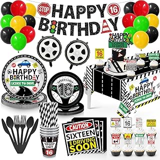 16th Birthday Decorations for Boys, 165 Pack 16 Birthday Decorations Boy 16th Birthday Plates and Napkins Cups Tablecloth Banner for Teen, Boys Sweet 16 Party Decorations Serve 16 Guests
