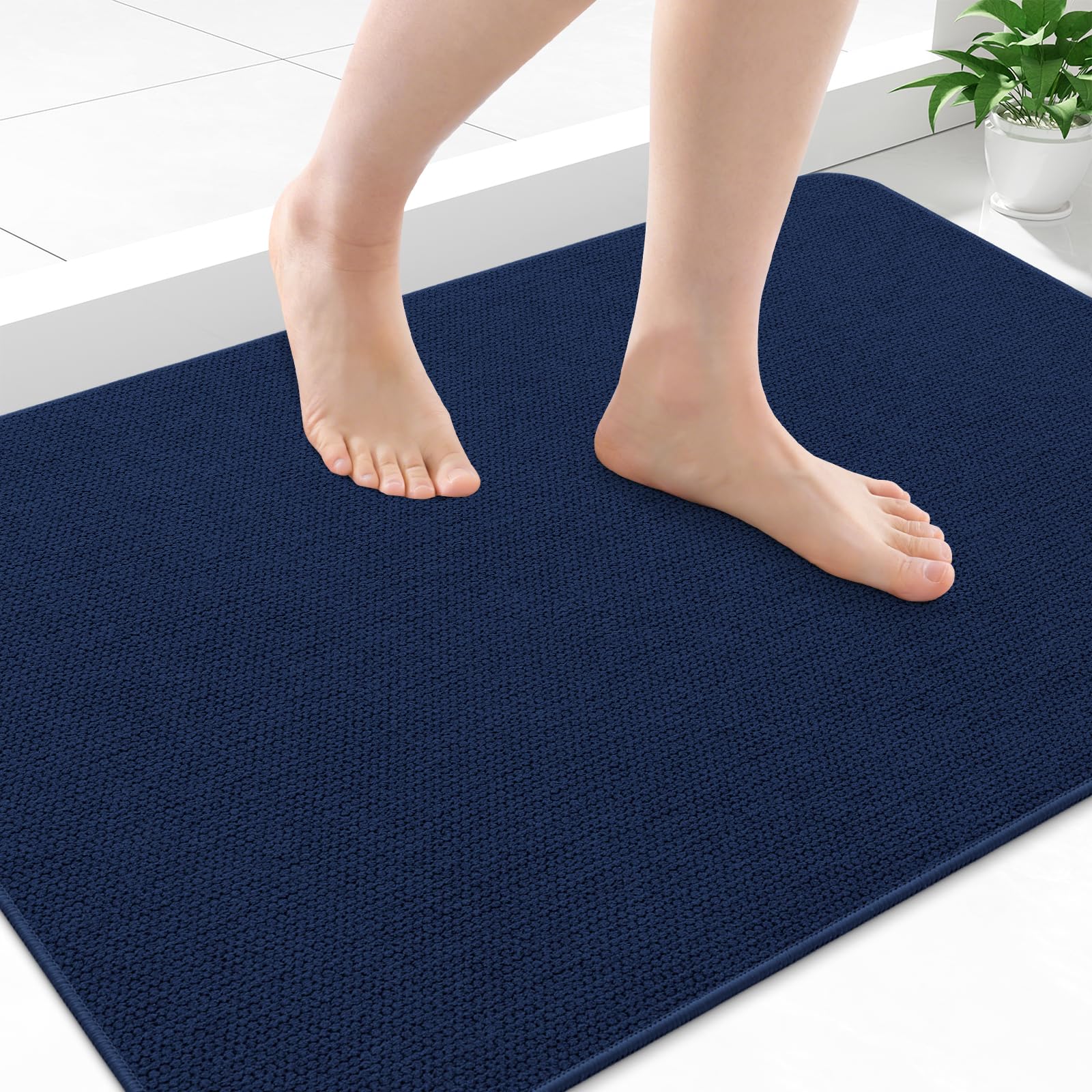 Smiry Ultra Thin Bath Mat 34x21, Non Slip Rubber Washable Bathroom Rugs