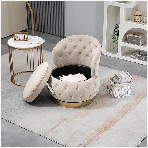 Miniatura 4 de TOQIJUN Sillas de almacenamiento giratorias de 360 grados, sillones redondos con tapizado ancho, silla de tela de terciopelo esponjoso para sala de