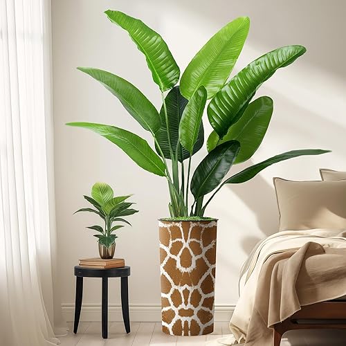 Árbol artificial en maceta contemporánea, hoja de plátano falsa de seda para decoración del hogar en interiores y exteriores, altura total 66