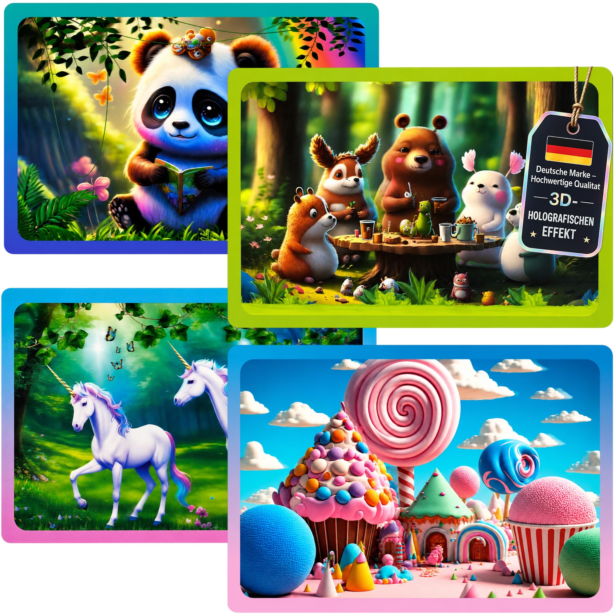 Set of 4 Place Mats 3D Holo Effect Washable Non-Slip Place Mat Dining Mat Table Protector Place Mats 2 Designs with 4 Motifs Dino Space Ocean Motif Set 2