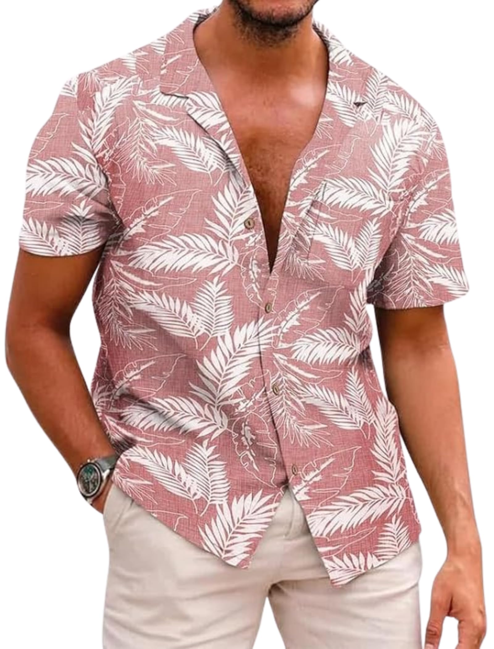Men Tropical Leaf Printed Casual Shirt | Cotton Blend Short Sleeve Beach & Holiday Wear Shirt | Regular Fit Summer Wear for Men-image-17