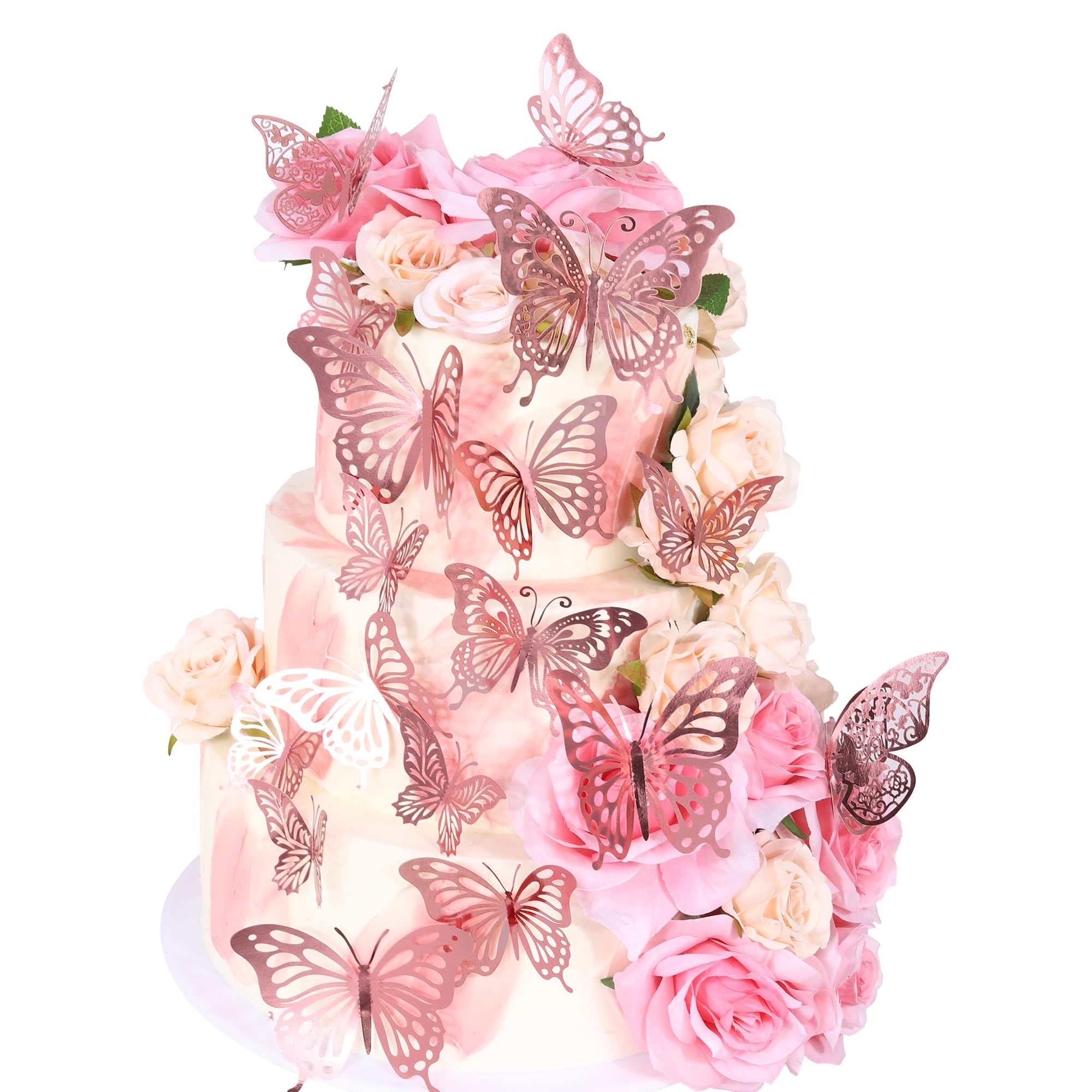 42 Stück Schmetterling Tortendeko 3D DIY Schmetterling Cupcake Toppers Lebendige Butterfly Kuchen Deko für Baby Dusche Hochzeit Jahrestag Geburtstag Party Kuchen Dekoendeko Rosegold