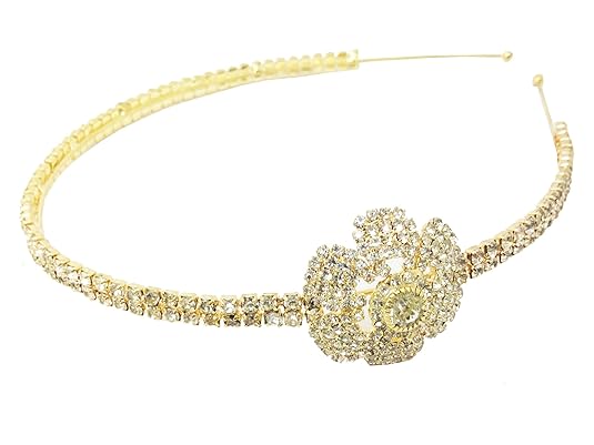AccessHer Flower Design Hair Band Rhinestone Golden Hair Band Tiara Pageant Hair Accessories for Girls and Women Pack of 1