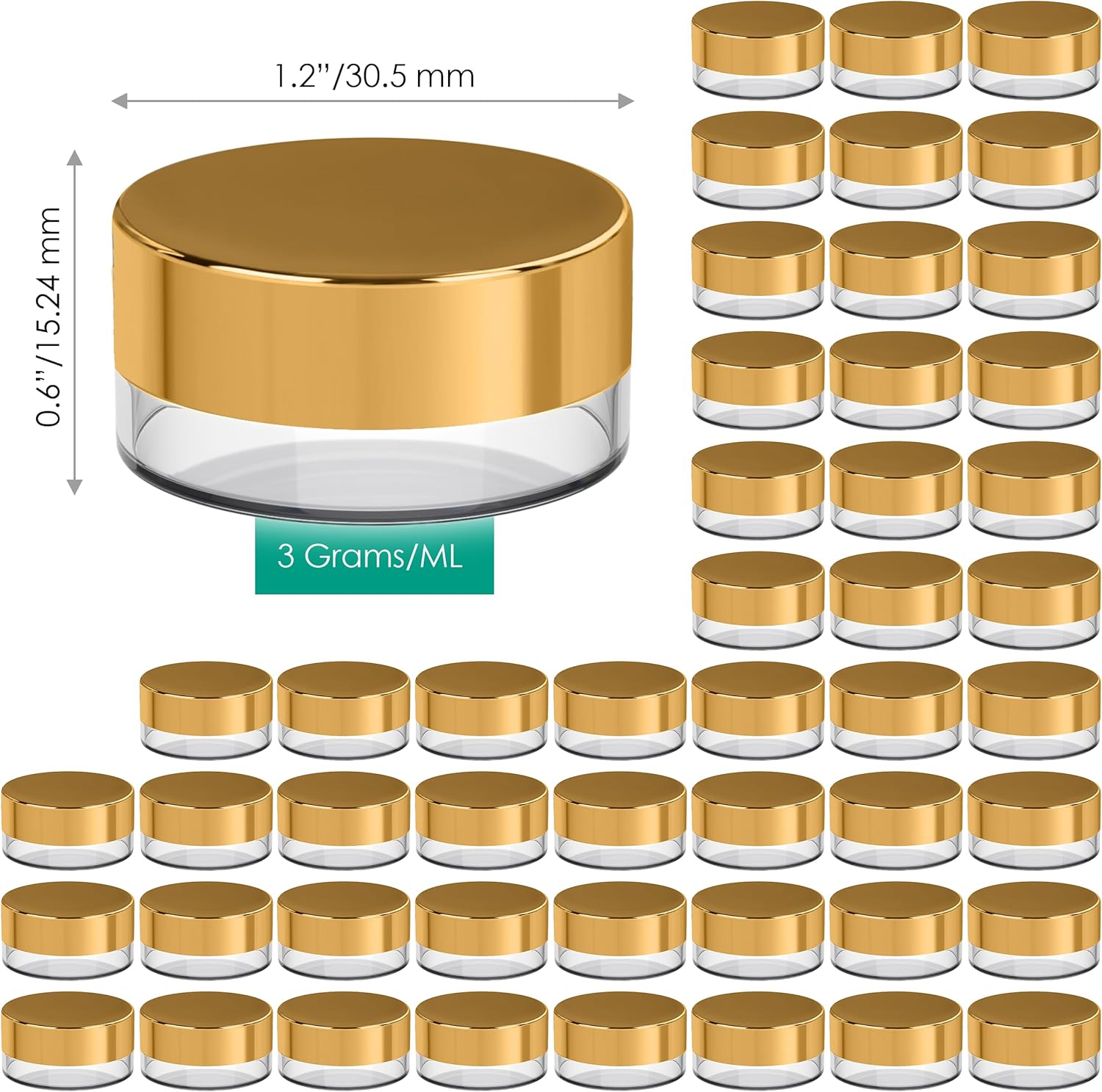 Sample Containers, Sample Jars, Cosmetic, Empty, Small, 3 Gram, 50 PK, Gold thumbnail