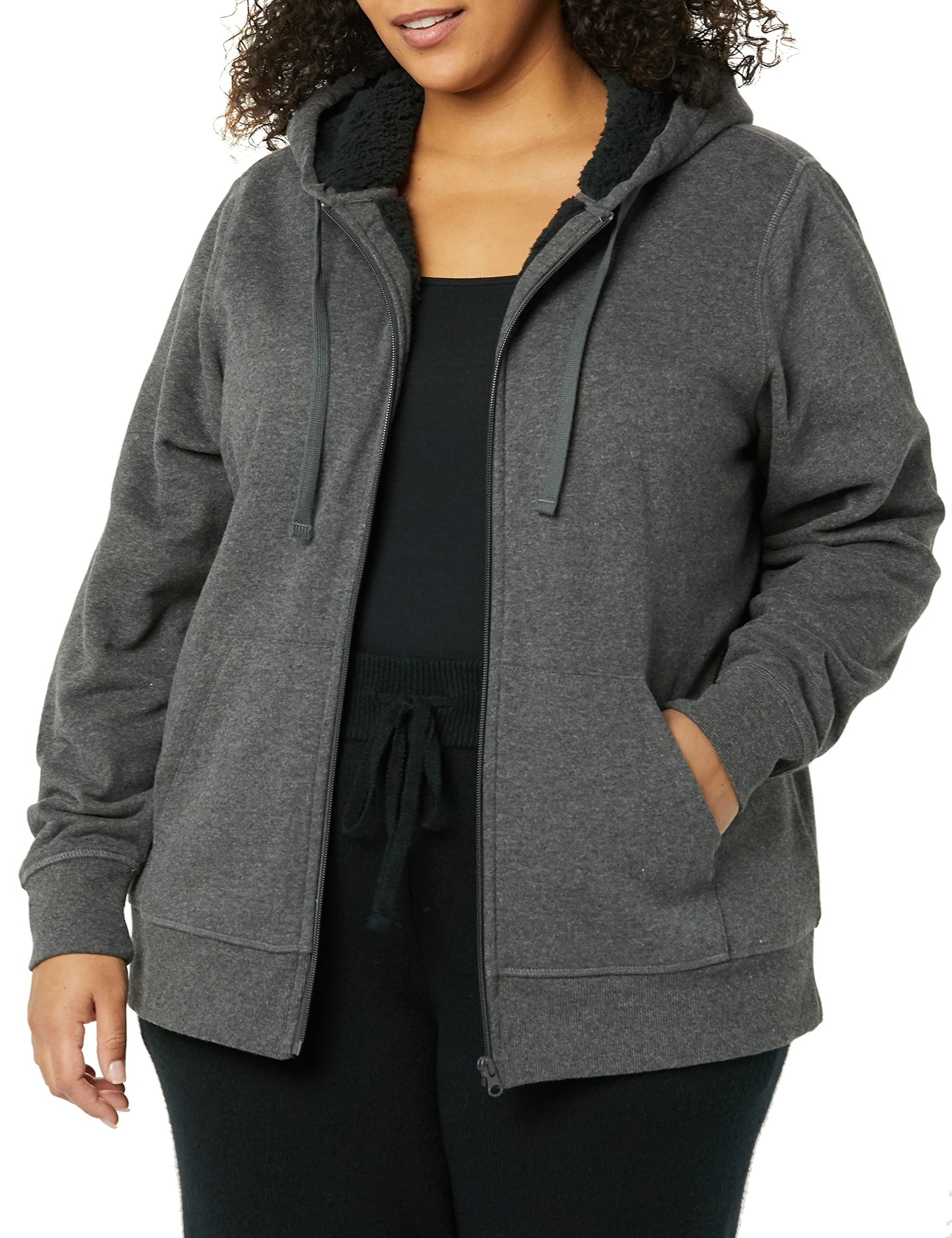 Amazon Essentials Giacca con Cappuccio a Cerniera Intera in Pile Foderata in Sherpa (Taglie Forti Disponibili) Donna