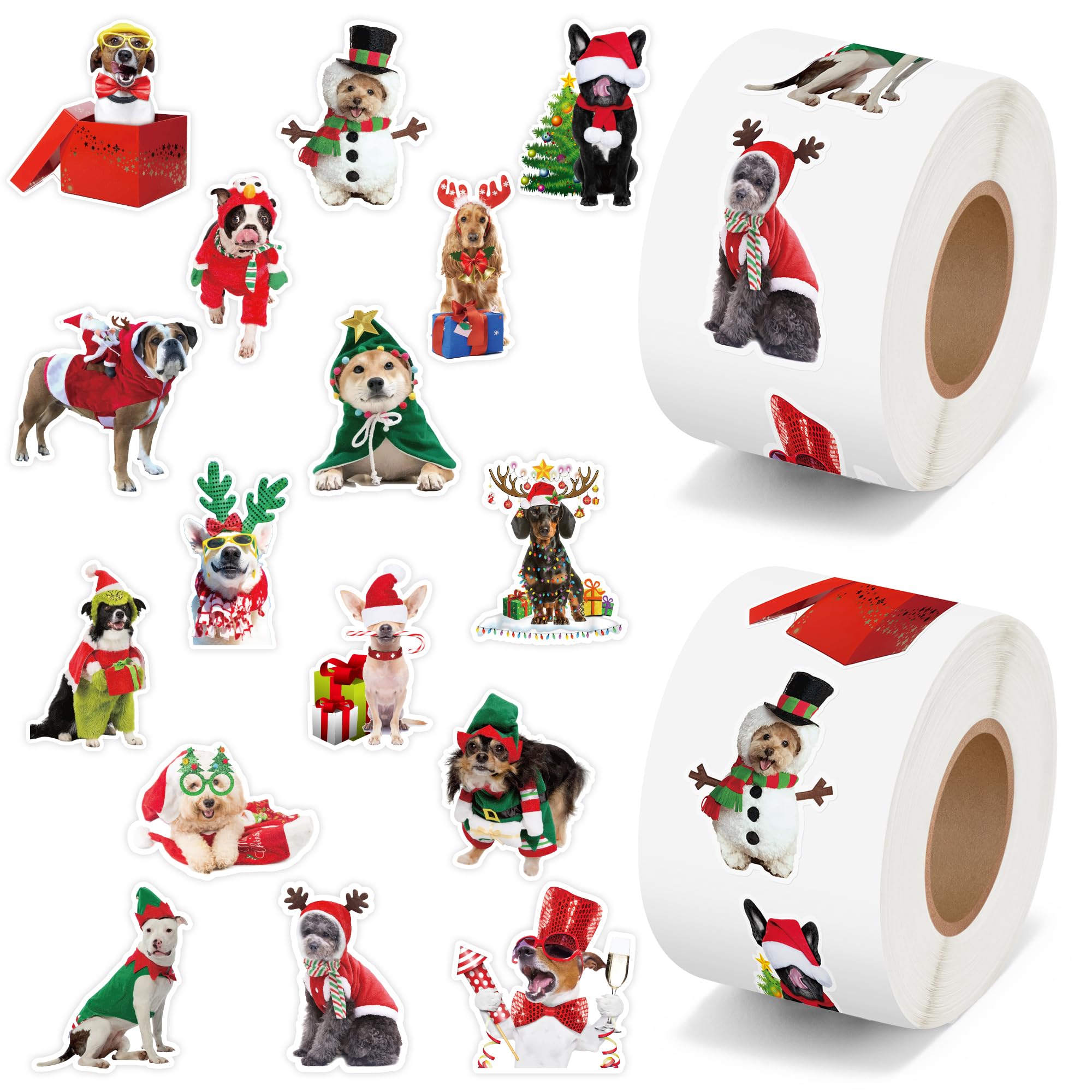 H1vojoxo Christmas Dog Sticker Rolls - 1000PCS Holiday Dog Stickers for Kids 16 Designs Christmas Cute Dogs Realistic Stickers Funny Xmas Dogs Sticker
