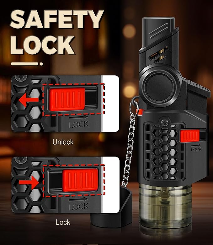 Encendedor Torch 4 Pack, Giratorio 30° y 45°, Llama Jet Antiviento con Seguro miniatura 5