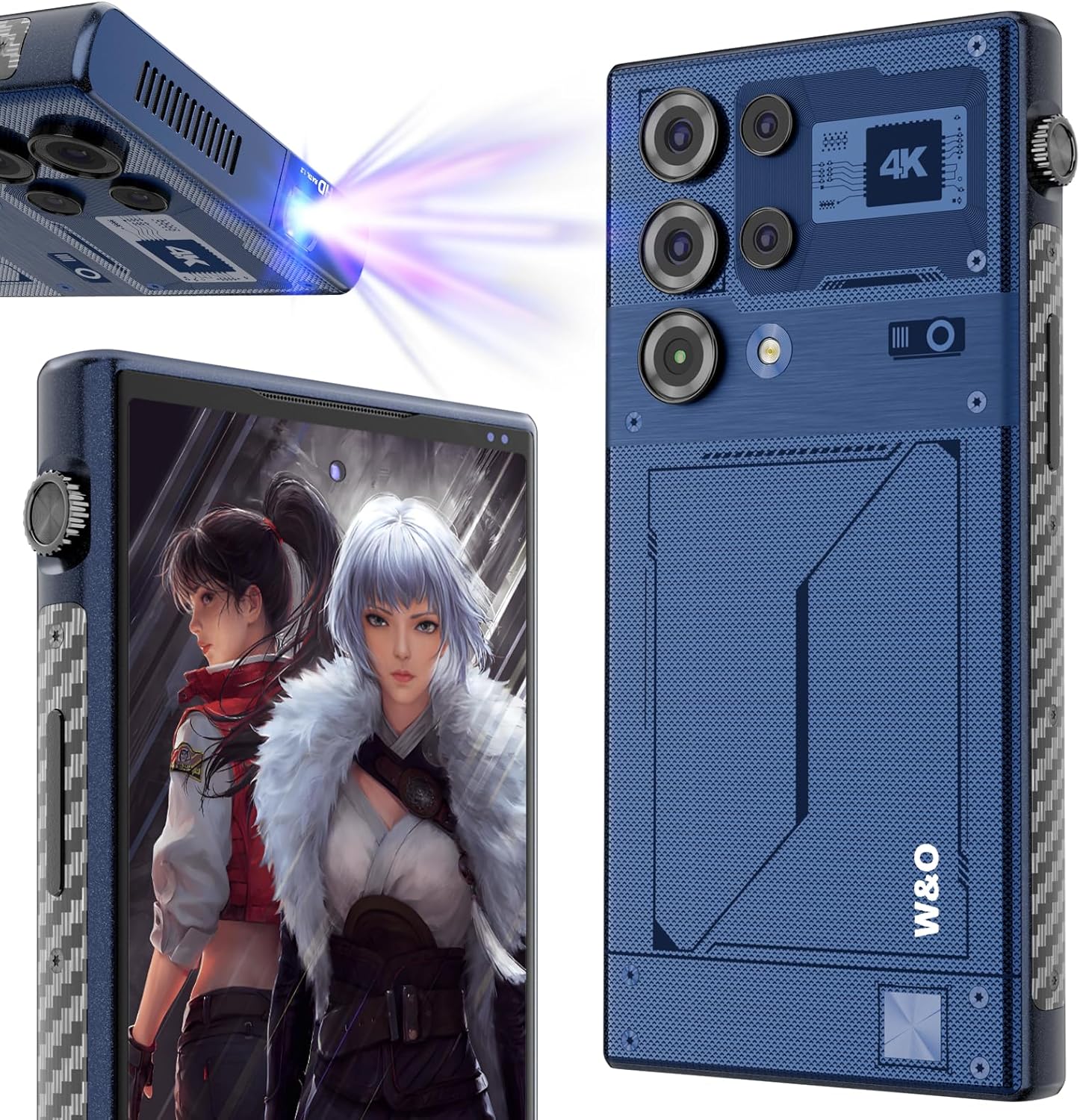 W & O 5G Unlocked Smartphone, Built-in Projector & Tripod, 6.79’Android 14 Mobile Phone with Projector, 8RAM+512ROM, Dual SIM,8000mAh Battery OTG Reverse Charging, IP68, GPS & Face ID – US Compatible W & O 5G Unlocked Smartphone, Built-in Projector & Tripod, 6.79’Android 14 Mobile Phone with Projector, 8RAM+512ROM, Dual SIM,8000mAh Battery OTG Reverse Charging, IP68, GPS & Face ID – US Compatible