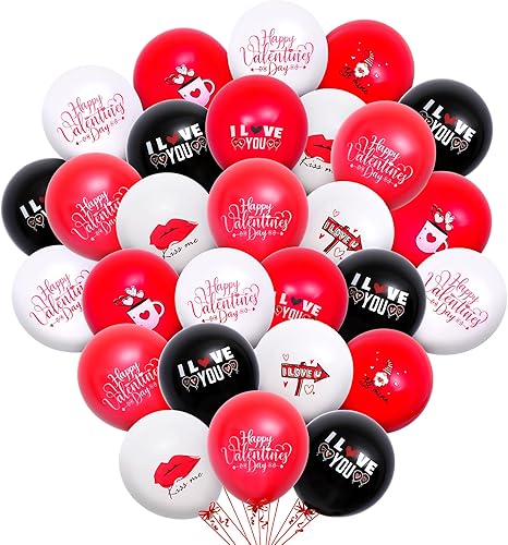 KatchOn, Juego de globos rojos y negros con texto en inglĂ©s "I Love You", paquete de 36, juego de globos rojos y blancos de San ValentĂn, 12 KatchOn, Juego de globos rojos y negros con texto en inglĂ©s "I Love You", paquete de 36, juego de globos rojos y blancos de San ValentĂn, 12