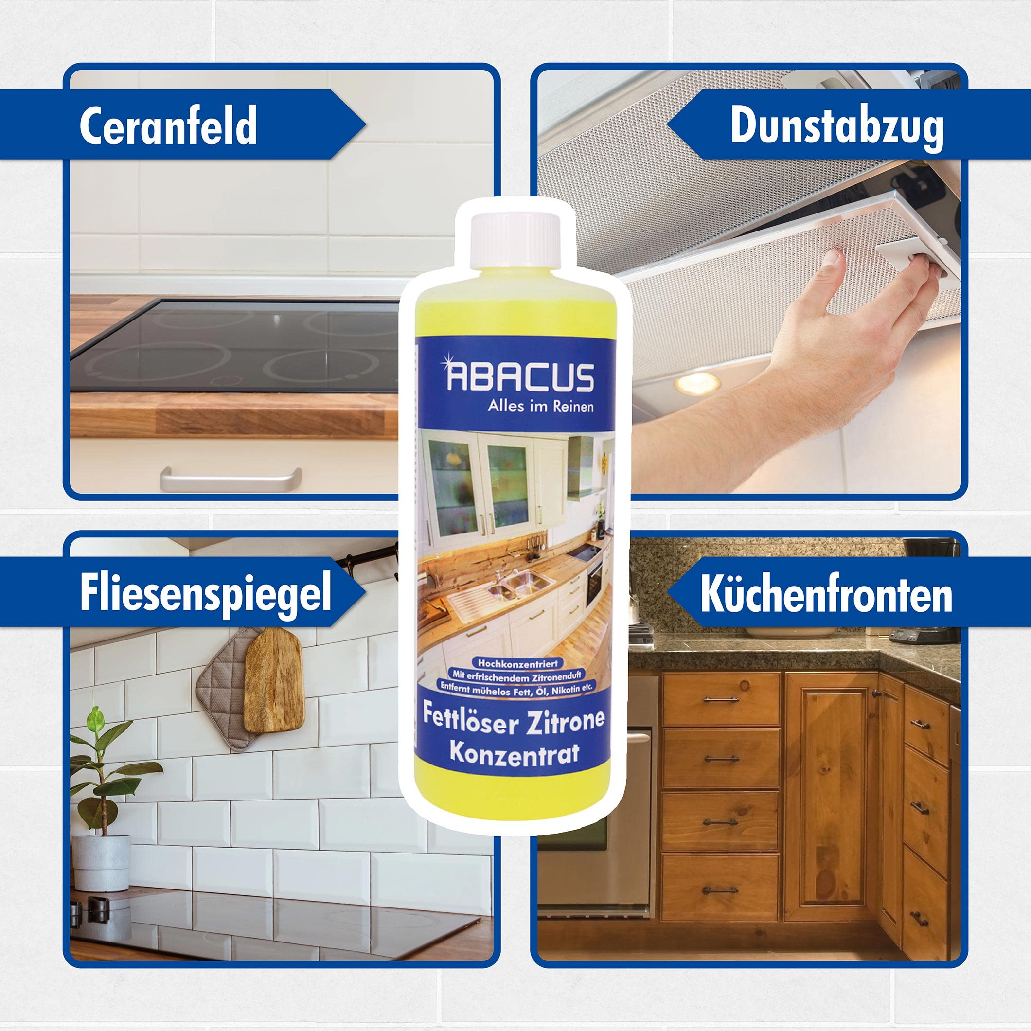 ABACUS® Fettlöser Zitrone Konzentrat, Zitronen Allzweckreiniger Konzentrat, Küchenreiniger, Kraftreiniger, Universalreiniger, Nikotinentferner – Fettlöser Zitrone Konzentrat 2x 1000 ml (7699.2)
