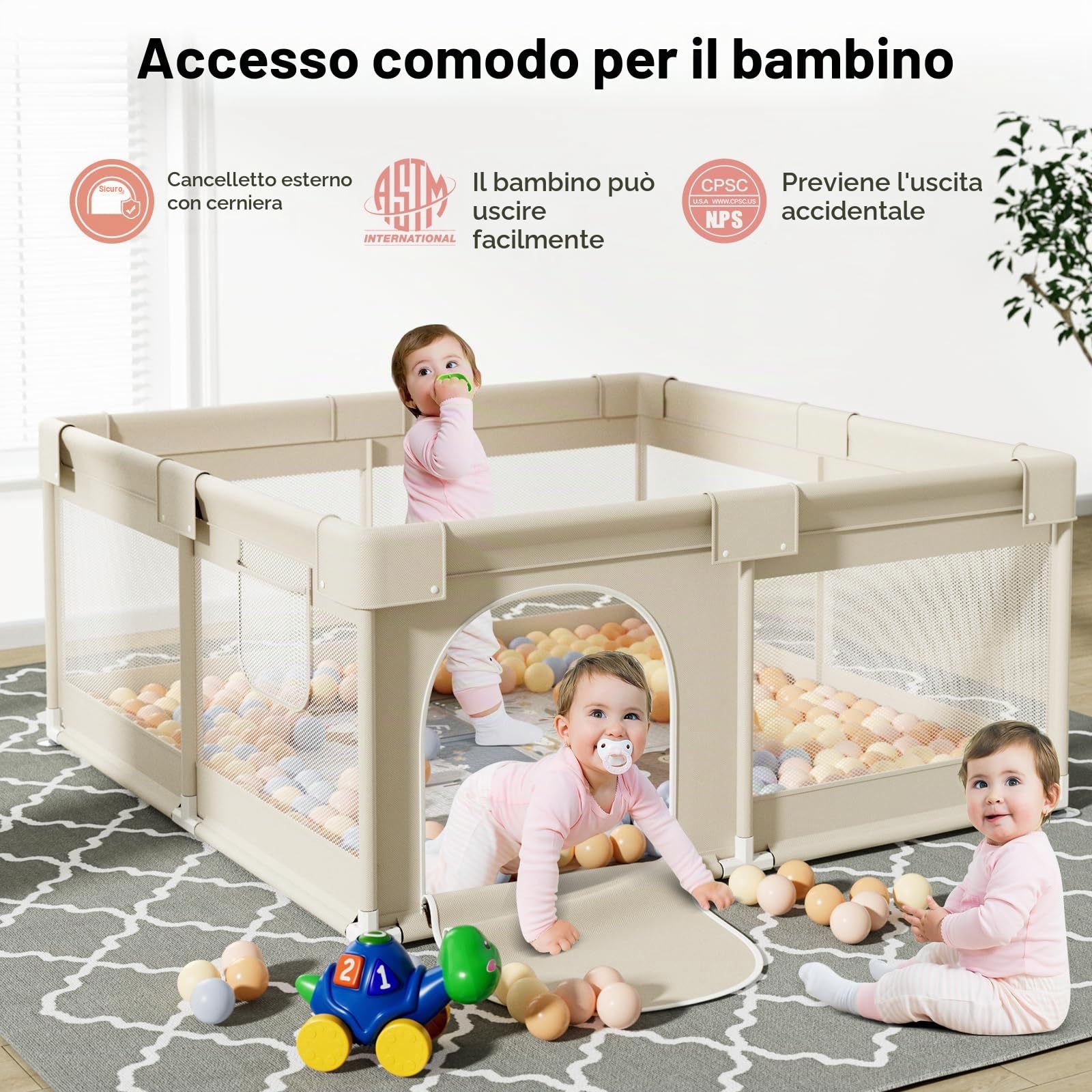 Recinto gioco bebè 120x120 con tappeto e materasso domestico | Box gioco per bebè 120x120 cm con tappeto incluso, ampio spazio domestico, facile da pulire e riporre