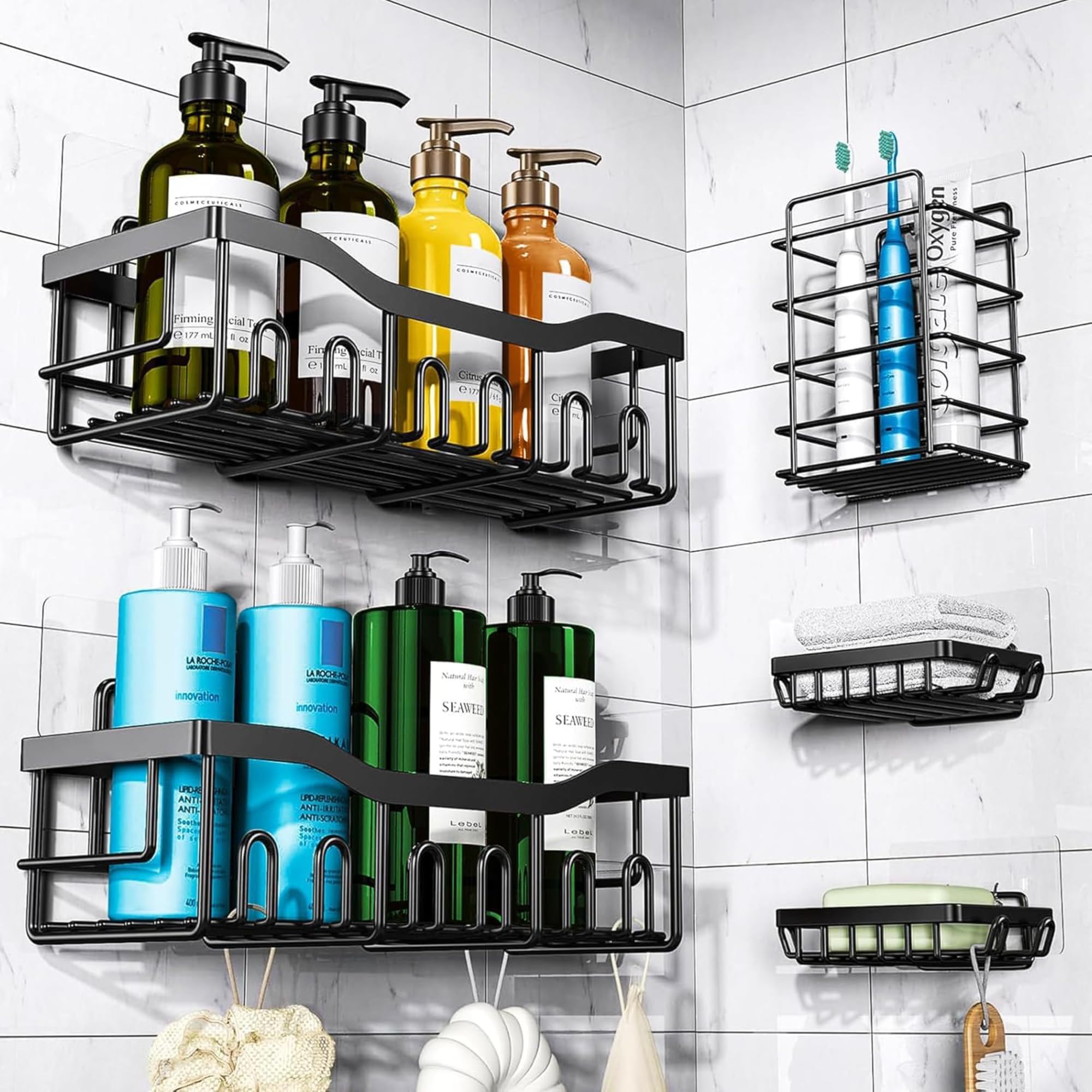 Shower Caddy Adhesive Shower Organizer for Bathroom Storage Organization 5 Pack Shower Shelves No Drilling Rustproof Stainless Steel