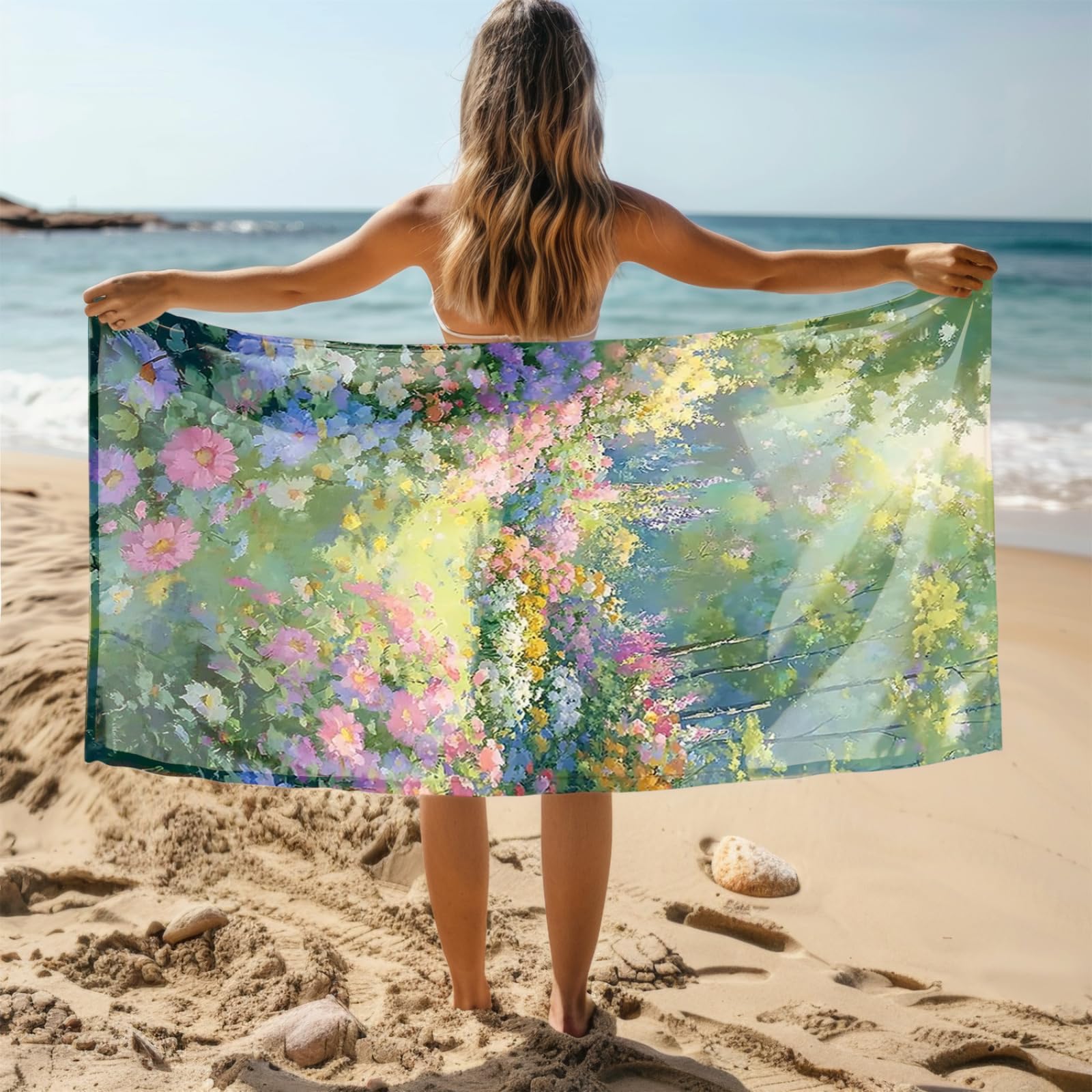 Telo Mare Microfibra 210x230 Fiore Blu Rosa Telo Spiaggia Grande Antisabbia,XXL Asciugamano Mare, Asciugatura Rapida, Stuoia Spiaggia Leggero E Portatile