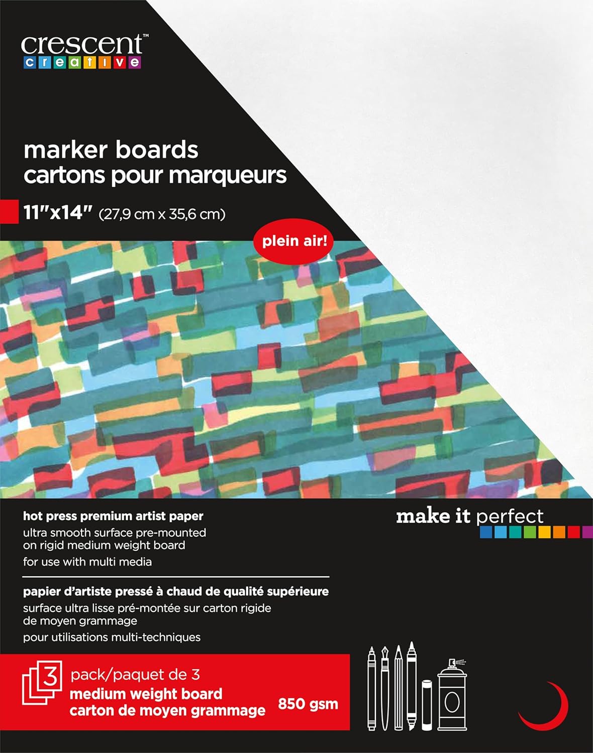 Crescent Creative Products 215-1114 Crescent Art & Illustration Marker, Board, 11" X 14", White 3 Count
