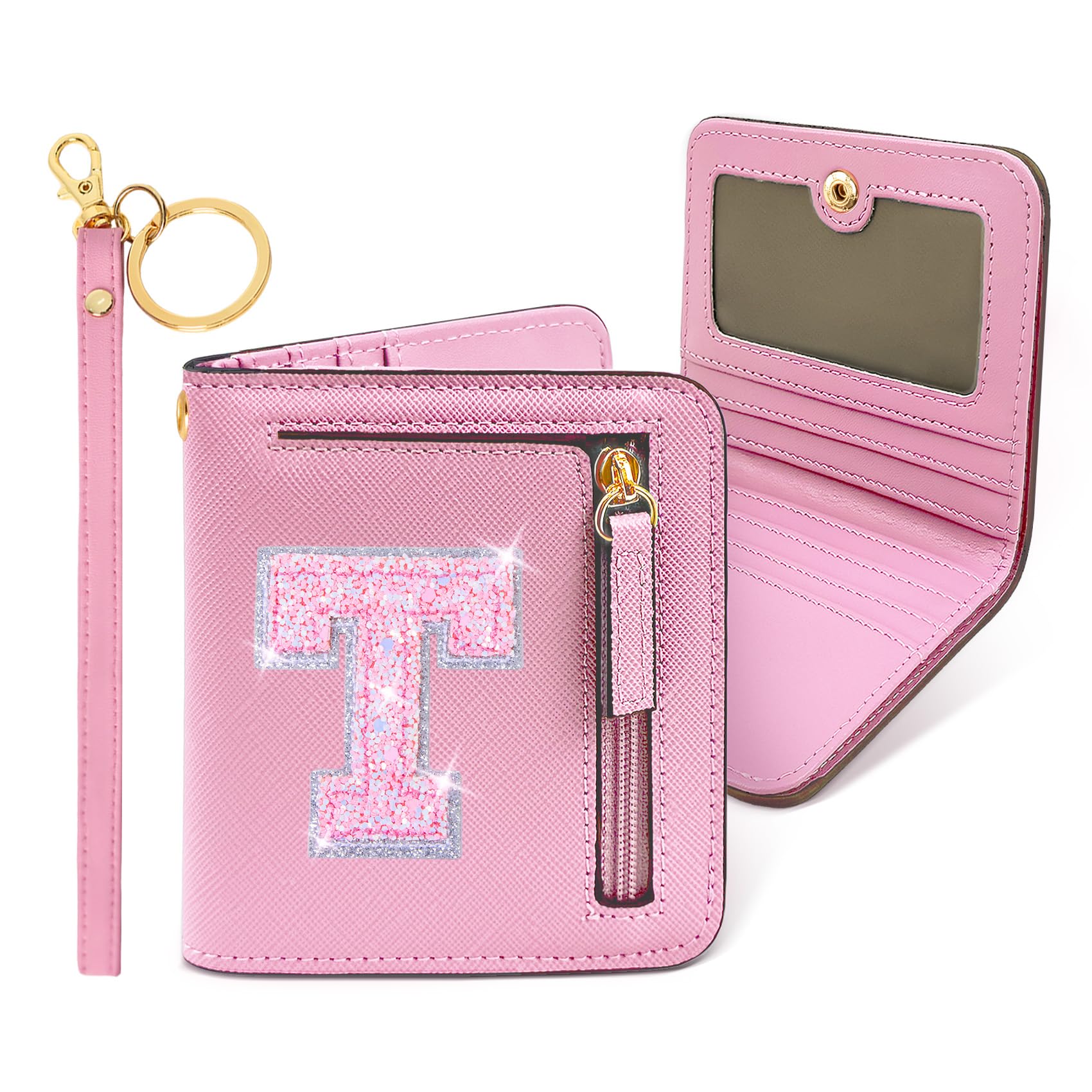 COSHAYSOO Mini Wallet with RFID Blocking Initial Monogrammed for Girls Birthday Valentines Easter Mothers Nurse Day Graduation Thanksgiving Appreciation Halloween Christmas New Year Gifts Letter T
