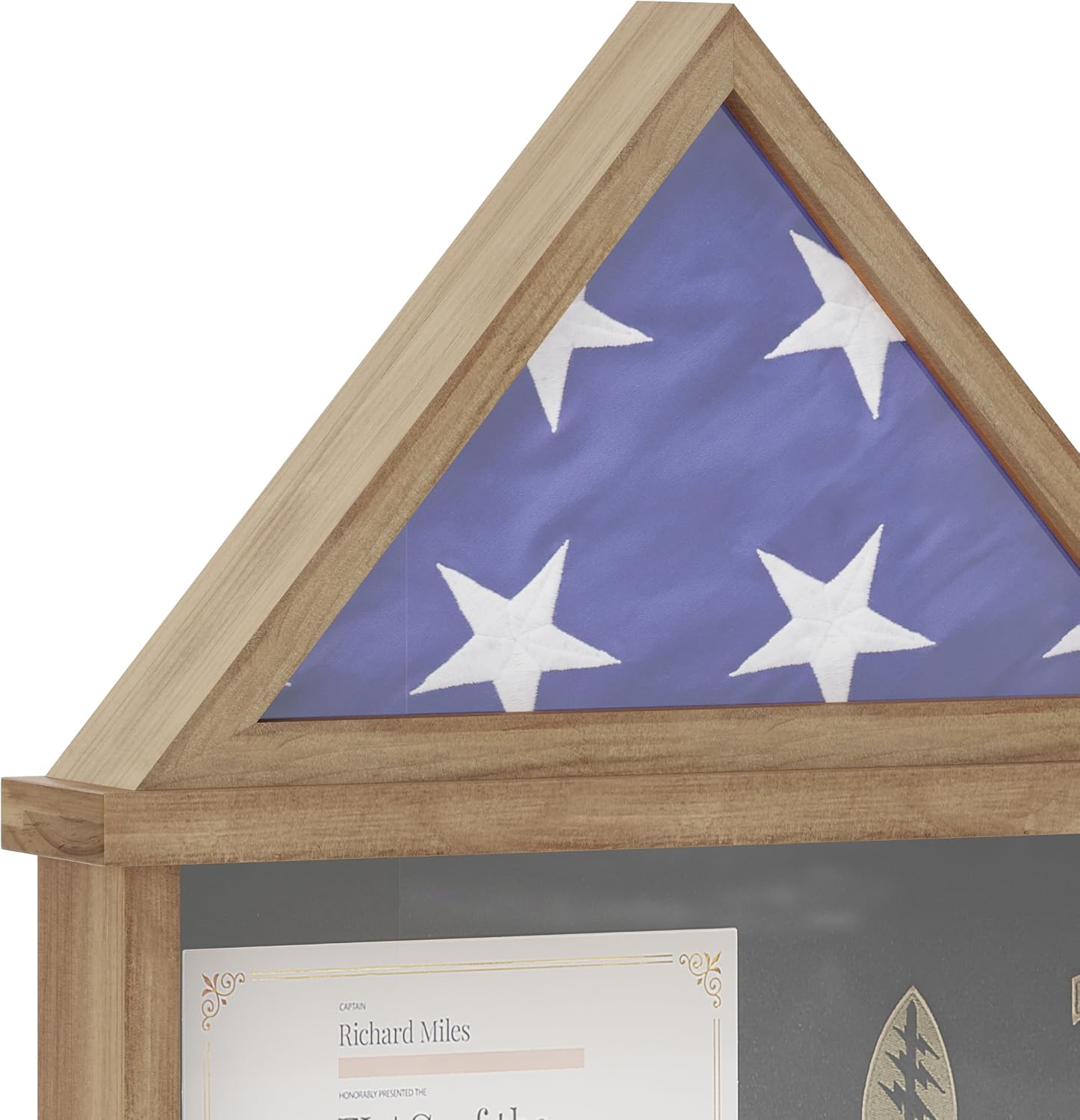 Flash Furniture Quincy Flag and Certificate Display Case, Solid Pine Wood Flag Shadow Box Fits 3x5 Folded Flag, Weathered Wood Finish