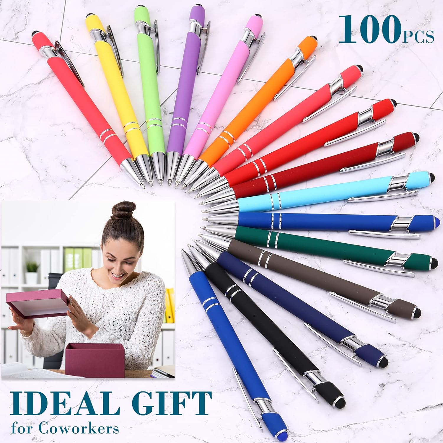 Konohan 100 Pieces Stylus Pen 2 in 1 Ballpoint Pen with Stylus Tip for Touch-Screen Phone Tablet, Touchscreen Devices
