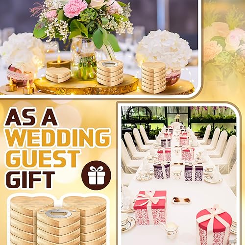 Miniatura 5 de Vesici Abrebotellas magnético de 2.5 pulgadas, diseño de corazón de bambú, 24 unidades, abrebotellas de madera, para nevera, regalo para amantes de