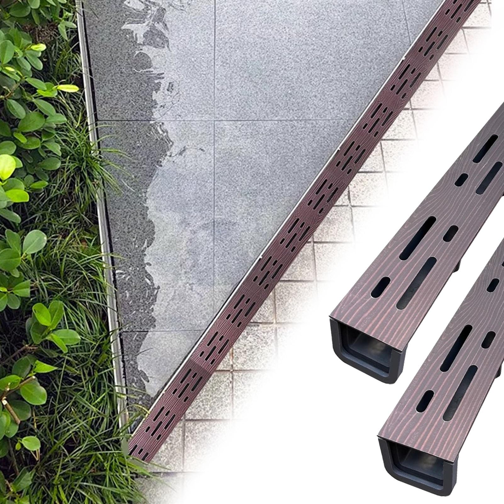 Grilles de caniveau en acier inoxydable effet bois pour terrasses design