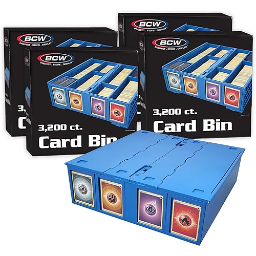 BCW Collectible Card Bin (4-Pack, Blue) | Holds 3200 Cards Each | Includes 4 Dividers Per Bin | Storage for Pokémon, MTG & Sports Cards