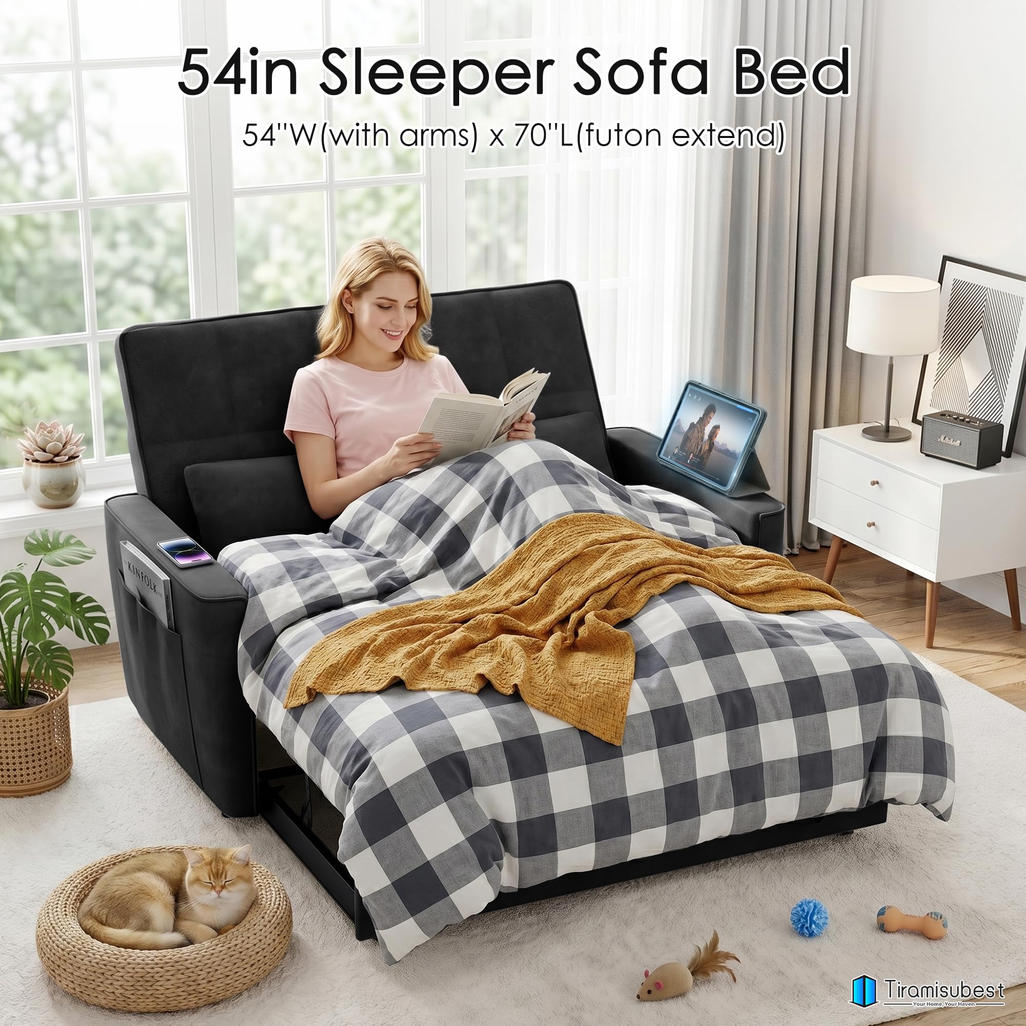 Best Love Couch Picks for Small Spaces in 2026 2 tiramisubest 54'' Sleeper Sofa Bed, Convertible Pull Out Couch Futon for for Living Room,Apartment (Black, Loveseat) Sid — product photo