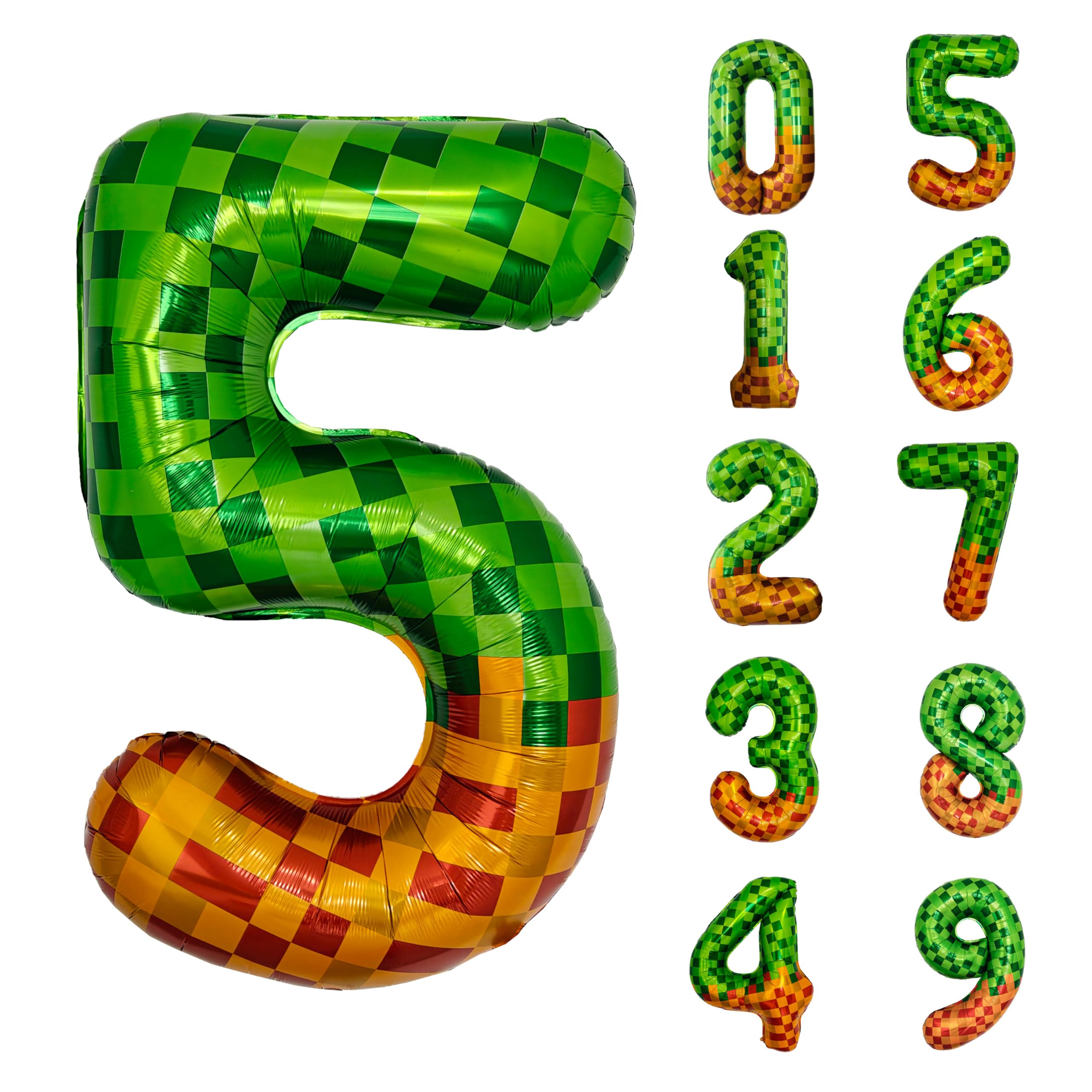 Pixel & TNT Theme 40in Giant Number Balloons - Foil Mylar Birthday Party Decorations for Kids Adults Cumpleaños, Block Style Pixel Art Shape Balloon