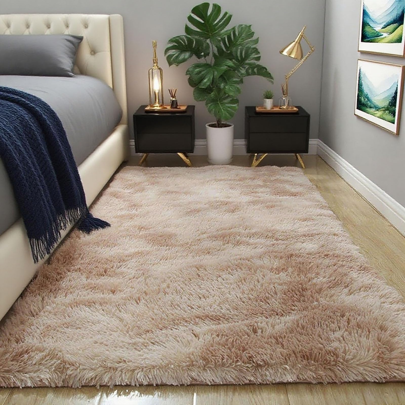 Tappeto Morbido a Pelo 60 x 320 cm Morbido e Resistente Pelo Lungo Tappeti Antiscivolo Fondo Antiscivolo per Salotto e Camera da Letto Terrazze e Giardino, Beige