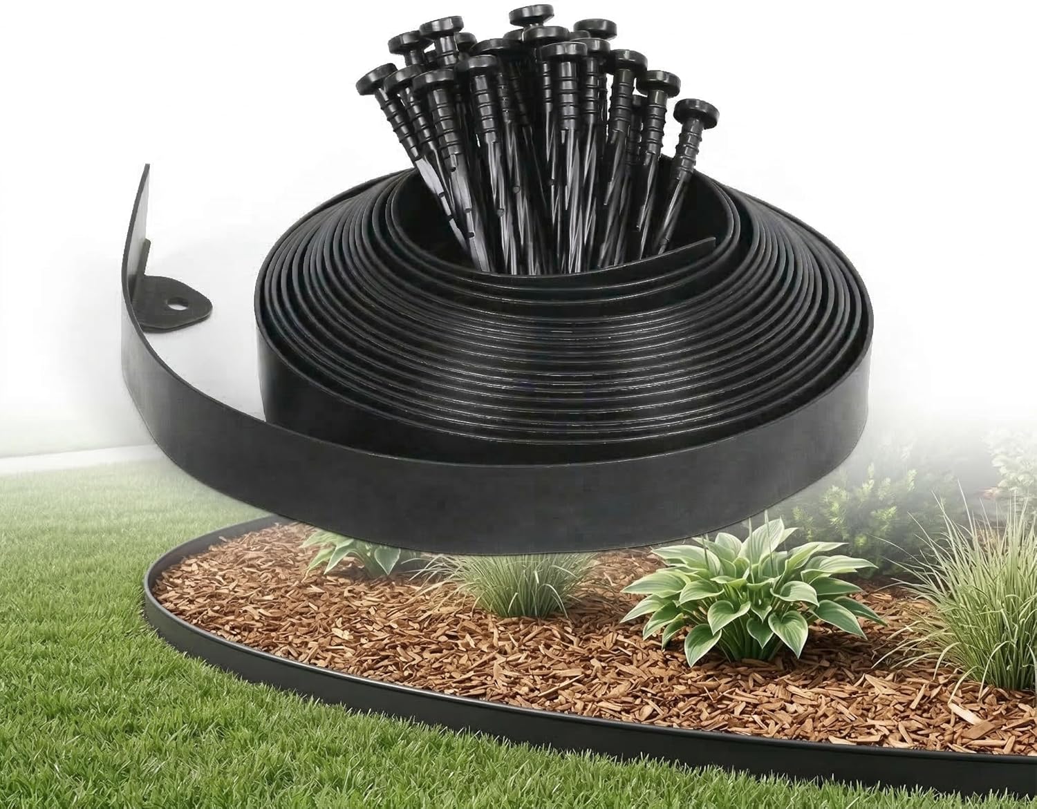 Gardzen 1.5" x 100' Landscape Edging Kit, No Dig Lawn Garden Border with 120 Pcs Spikes, Flexible Edging Border for Mulch Bed Pathway Paver