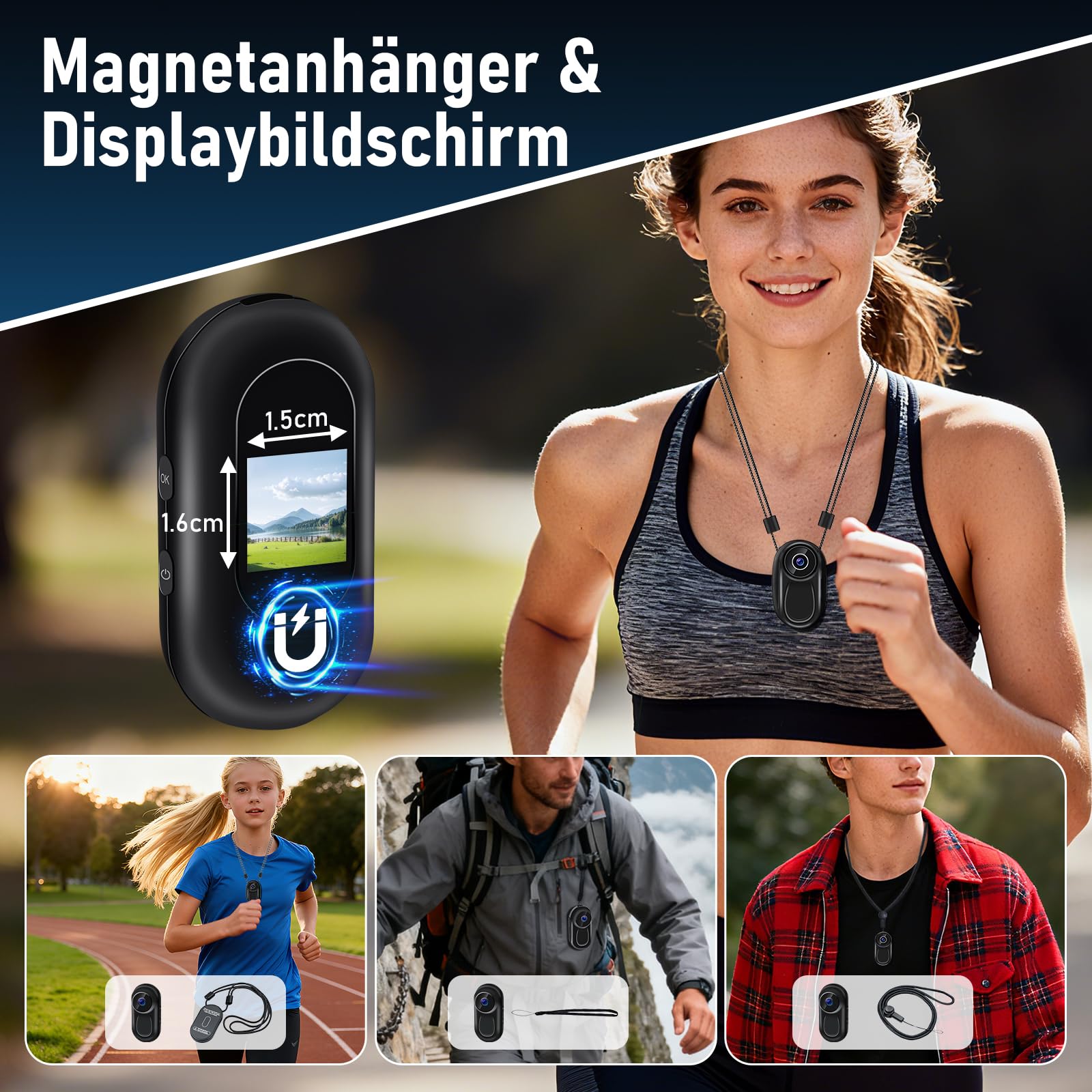 LXMIMI Mini Action Kamera, 120° Tragbare Sportkamera mit 0,63-Zoll-Display | Mini-Körperkamera HD 1080P Helm ActionKamera, Motorrad Sport Kamera, Daumen Action Kamera Unterstützung Auto-Nachtsicht