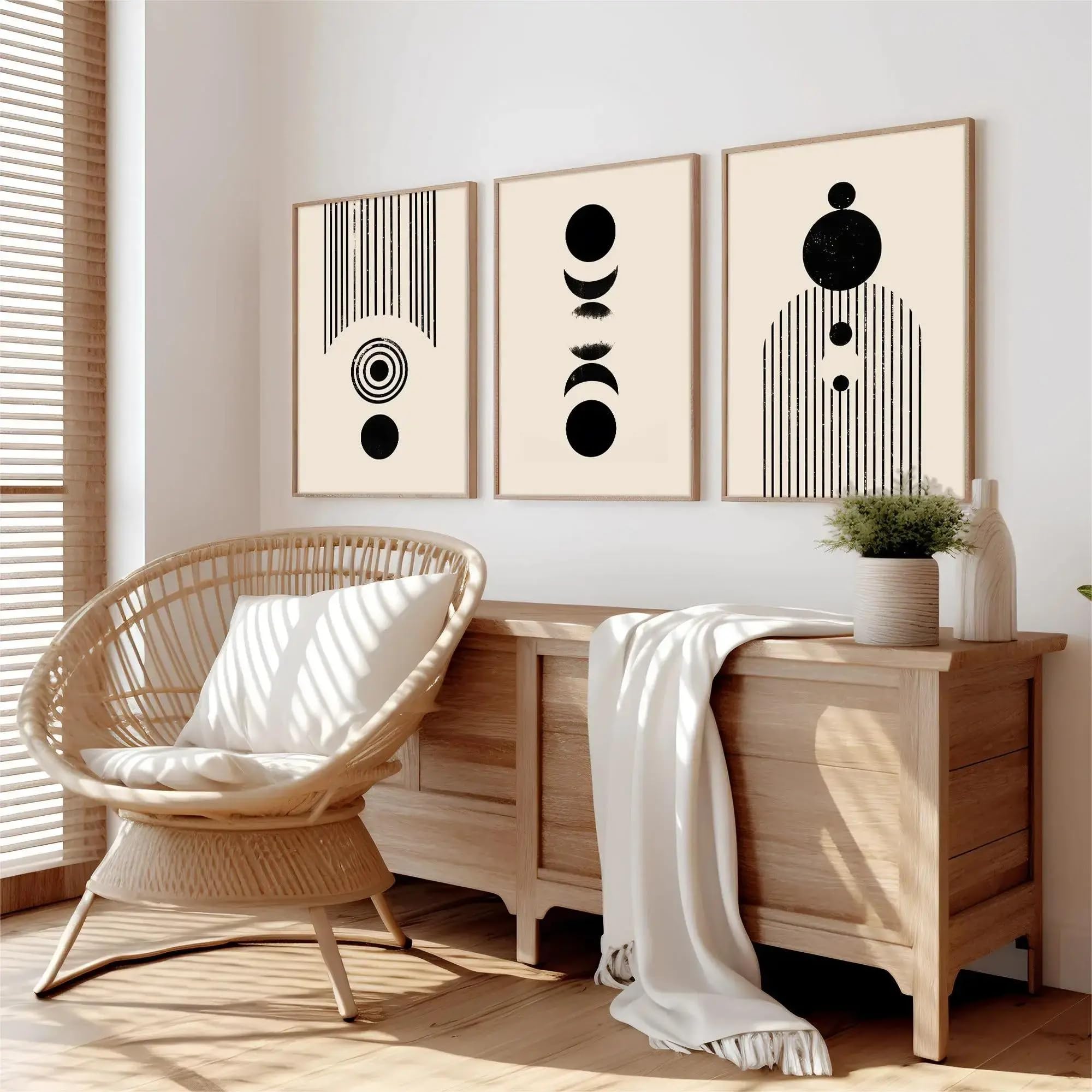 Art mural de salon phases de la lune, décoration murale moderne triptyque 50x75