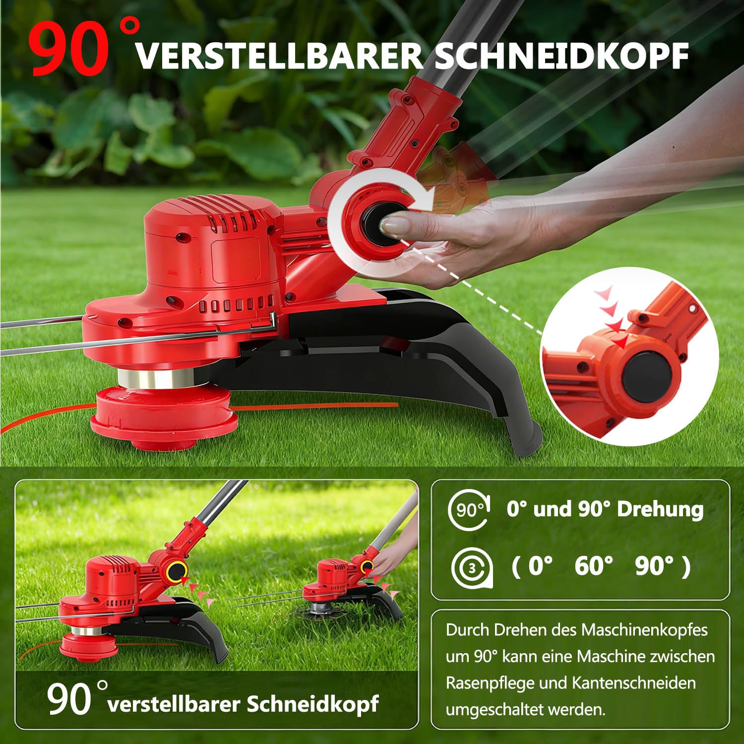 Desbrozadora con batería para baterías Makita, 21 V-4,0 Ah, con 2 baterías y cargador, batería desbrozadora de 20000 rpm, batería 4 en 1, con cabezal giratorio de 90°, para césped, jardín, patio (rojo