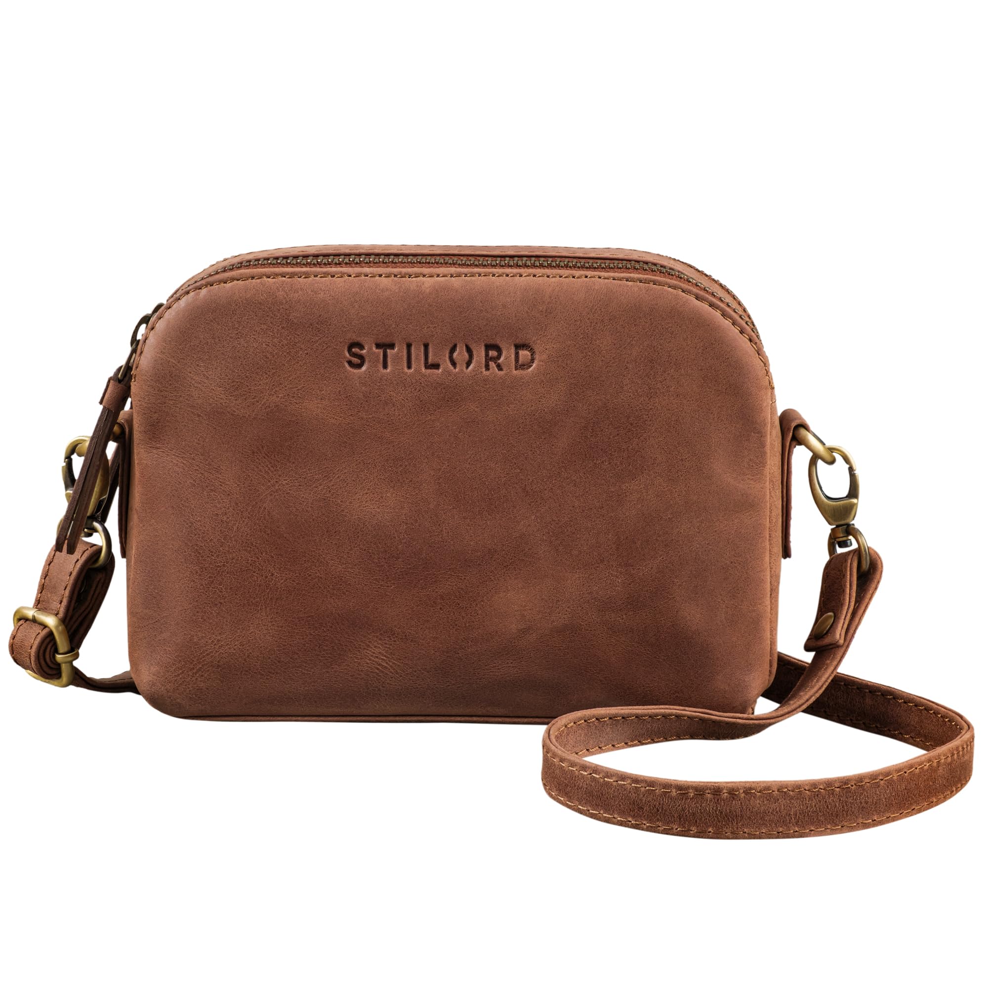STILORD Nina Bolso Mujer Pequeño Cuero Bolsos Fiesta Porta Movil Mujeres Bolsa de Hombro Piel Portamoviles Bandolera Vintage Handbag Color:Messina - marrón