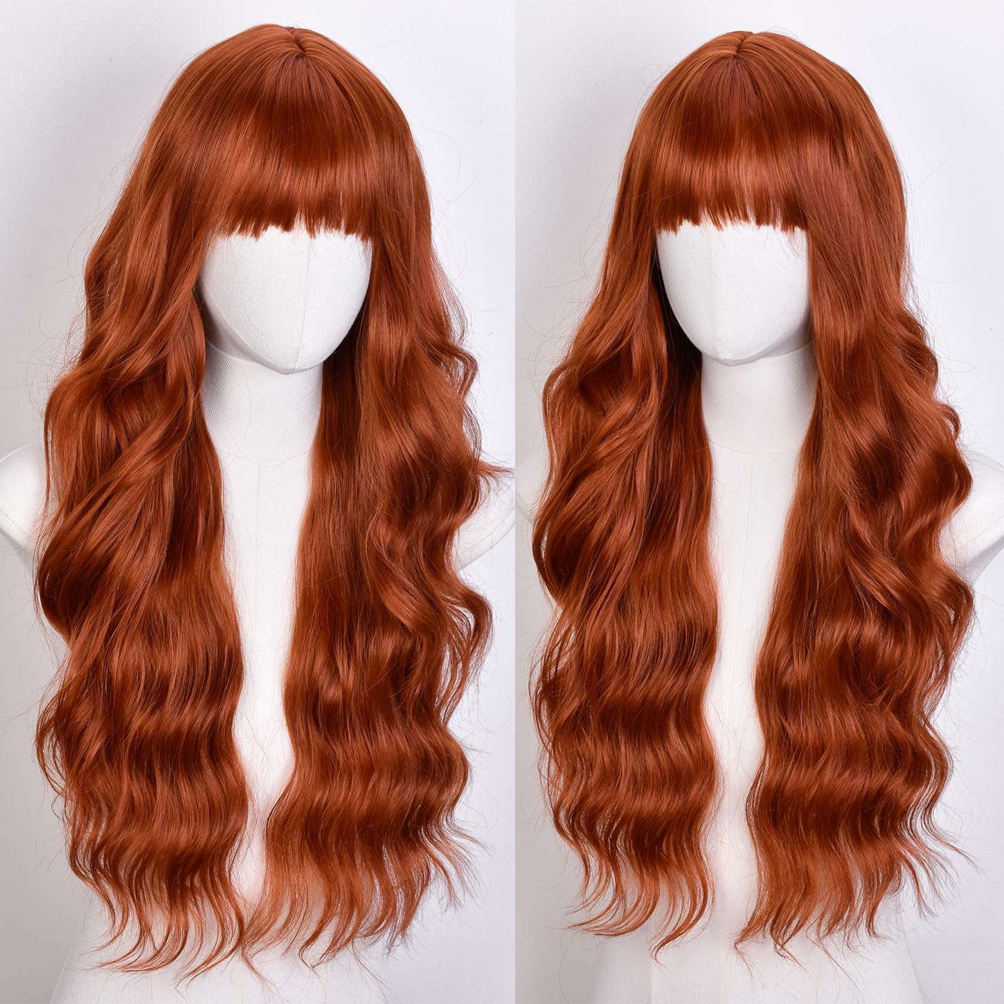 CoCrowns Wig with Bangs Long Wavy Wigs for Women Long Curly Synthetic Wig for Party Daily Use (Ginger), 22.5 inches - Image 2