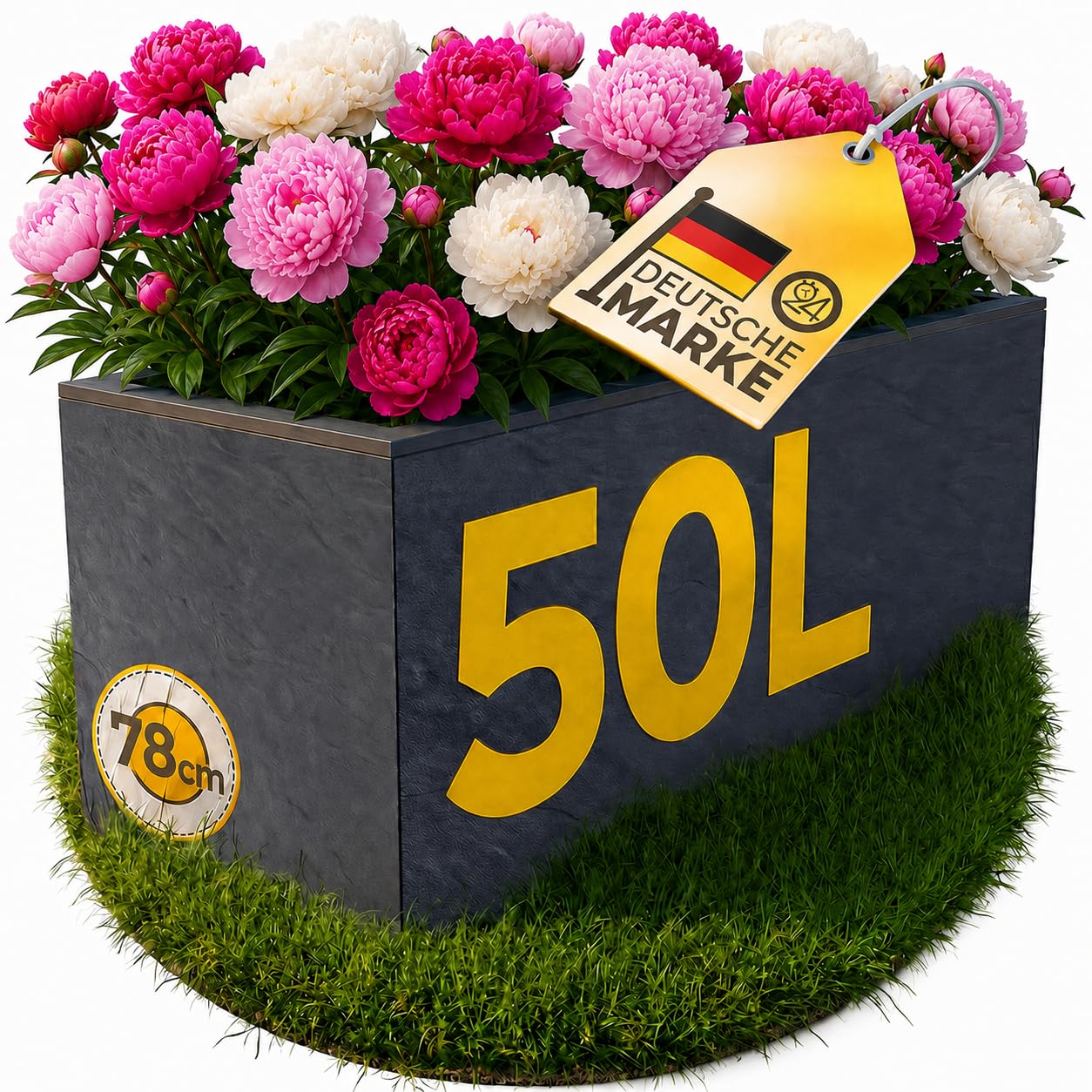 Ondis24 Pflanzkübel Vulkano, 50L Pflanzvolumen, rechteckig, Blumenkasten mit Wasserspeicher, Balkon Terrasse, Blumenkübel (Anthrazit)