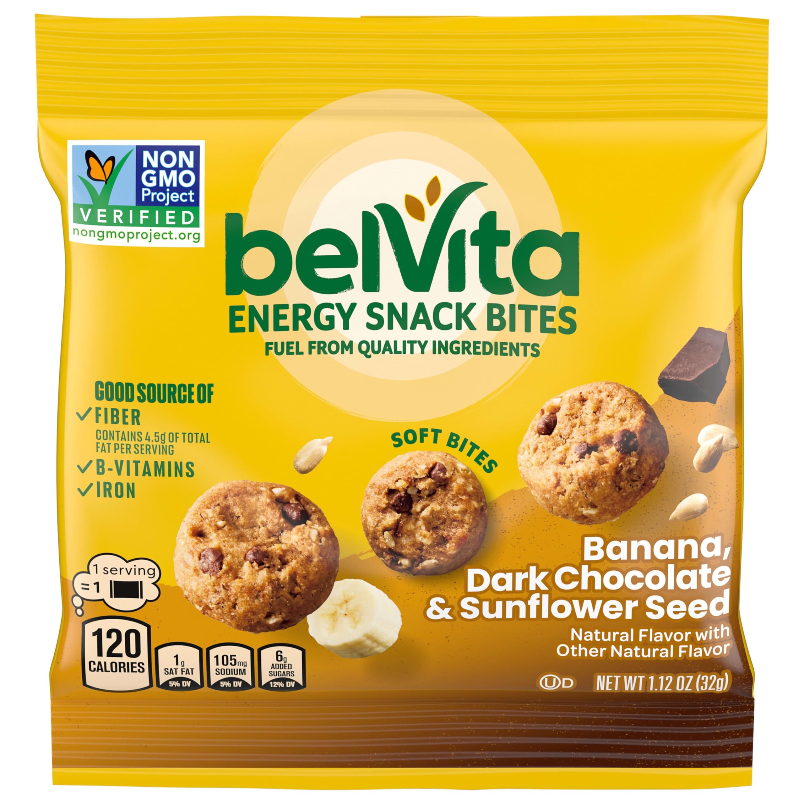 belVita Energy Snack Lot de 15 paquets de collations variées, banane chocolat noir et graines de tournesol, myrtille et graines de tournesol