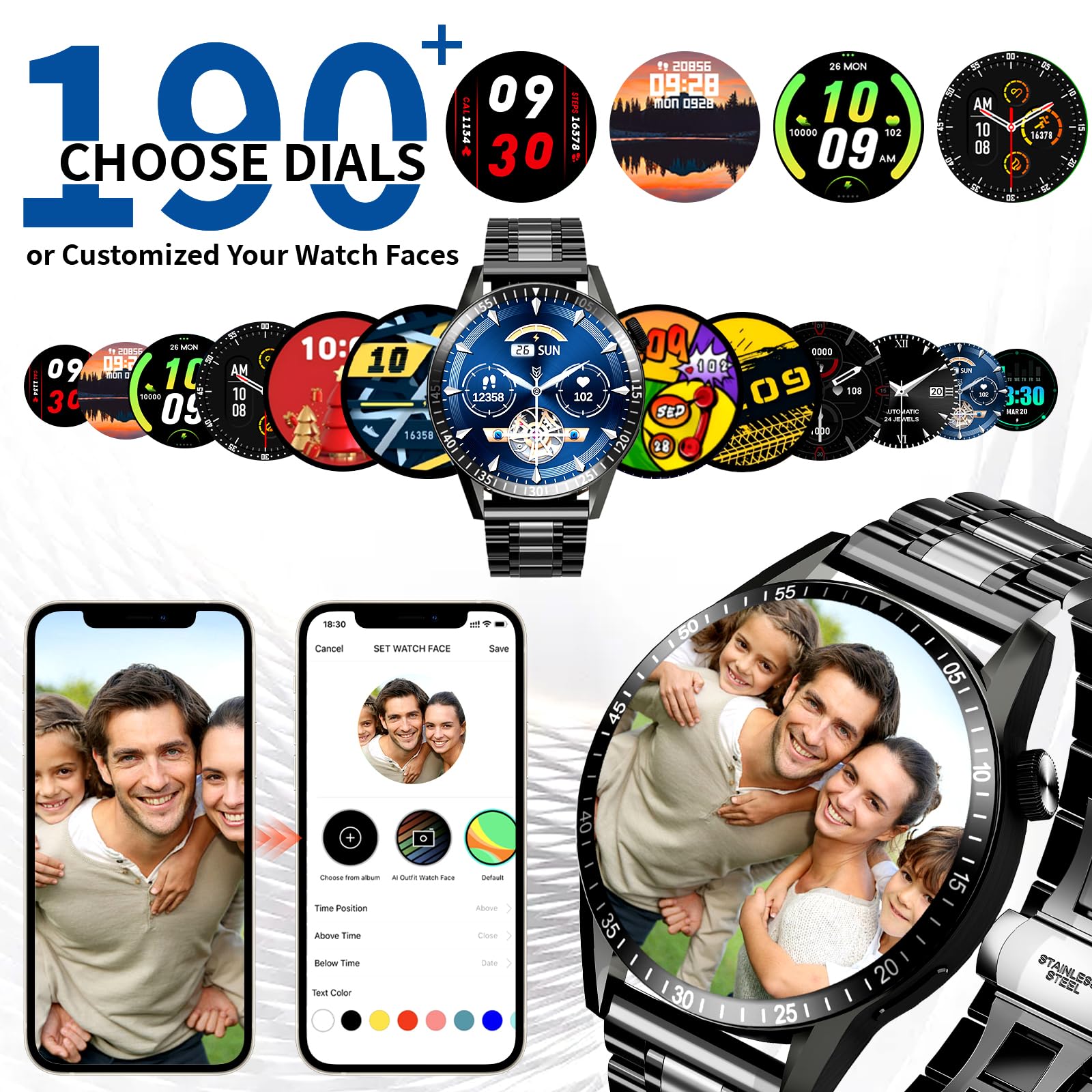 Reloj Inteligente Hombre, Smartwatch con Llamadas Bluetooth y Whatsapp Notificación, IP68 Smartwatch Hombre con Monitor de Ritmo Cardíaco y Sueño, Reloj Deportivo Actividad Android iOS