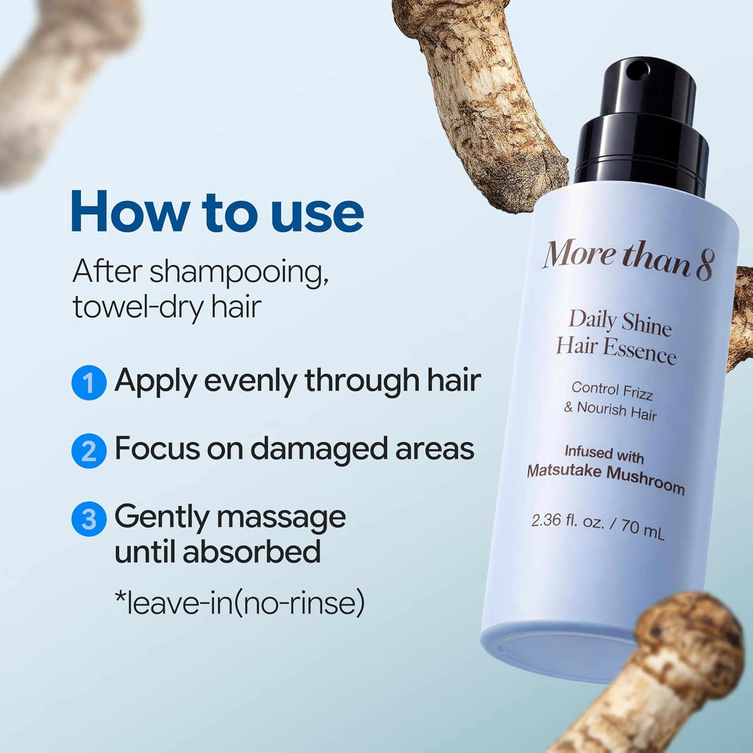 Korean Daily Shine Hair Essence with Matsutake Mushroom Vegan, Paraben, Sulfate Free – 2.36Oz