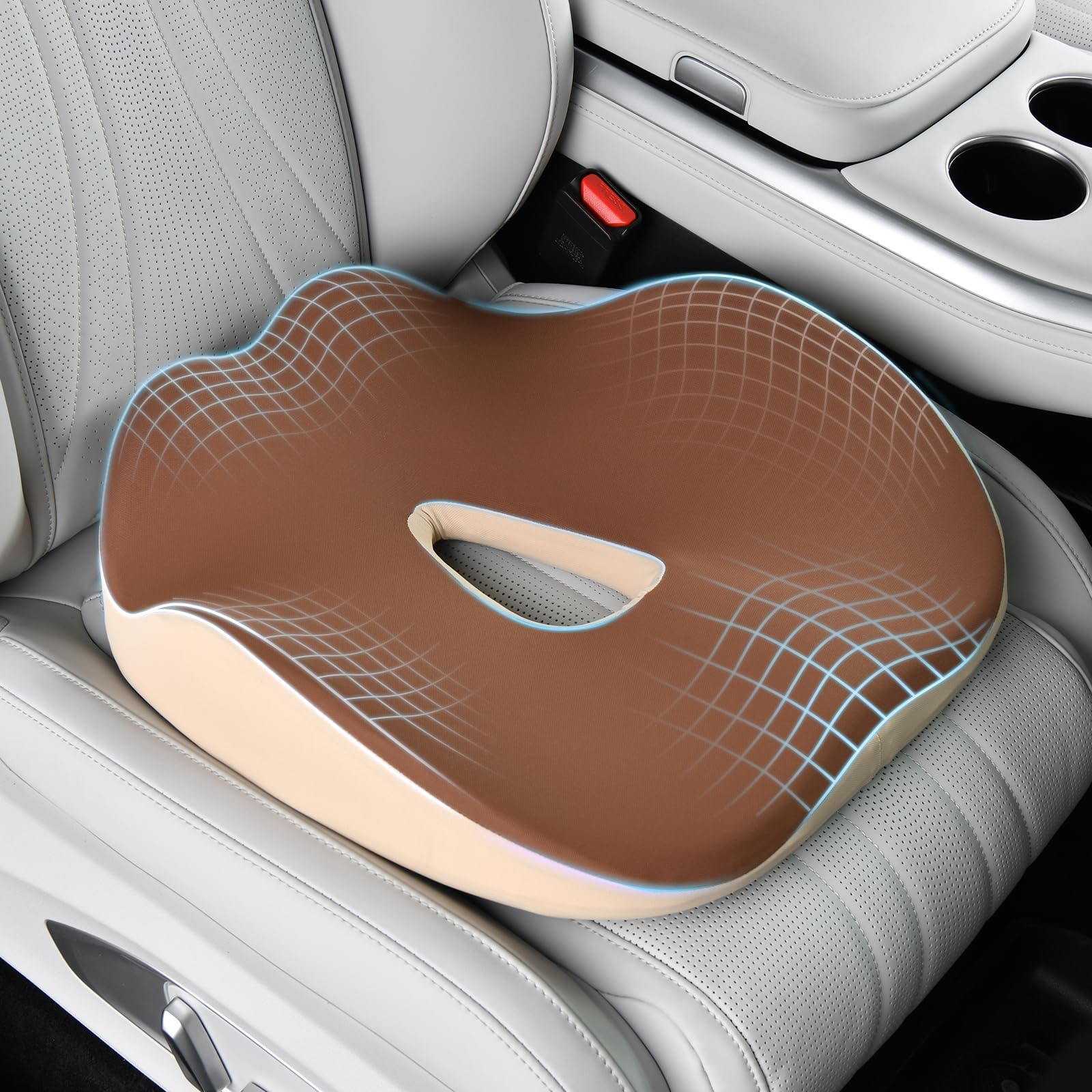Coverado Car Seat Cushion with Memory Foam, Ergonomic Driving Seat Cushion for Sciatica, Tailbone, Back Pain Relief, Premium Non-Slip Washable Cushion for Car, Driver, Office, Wheelchair