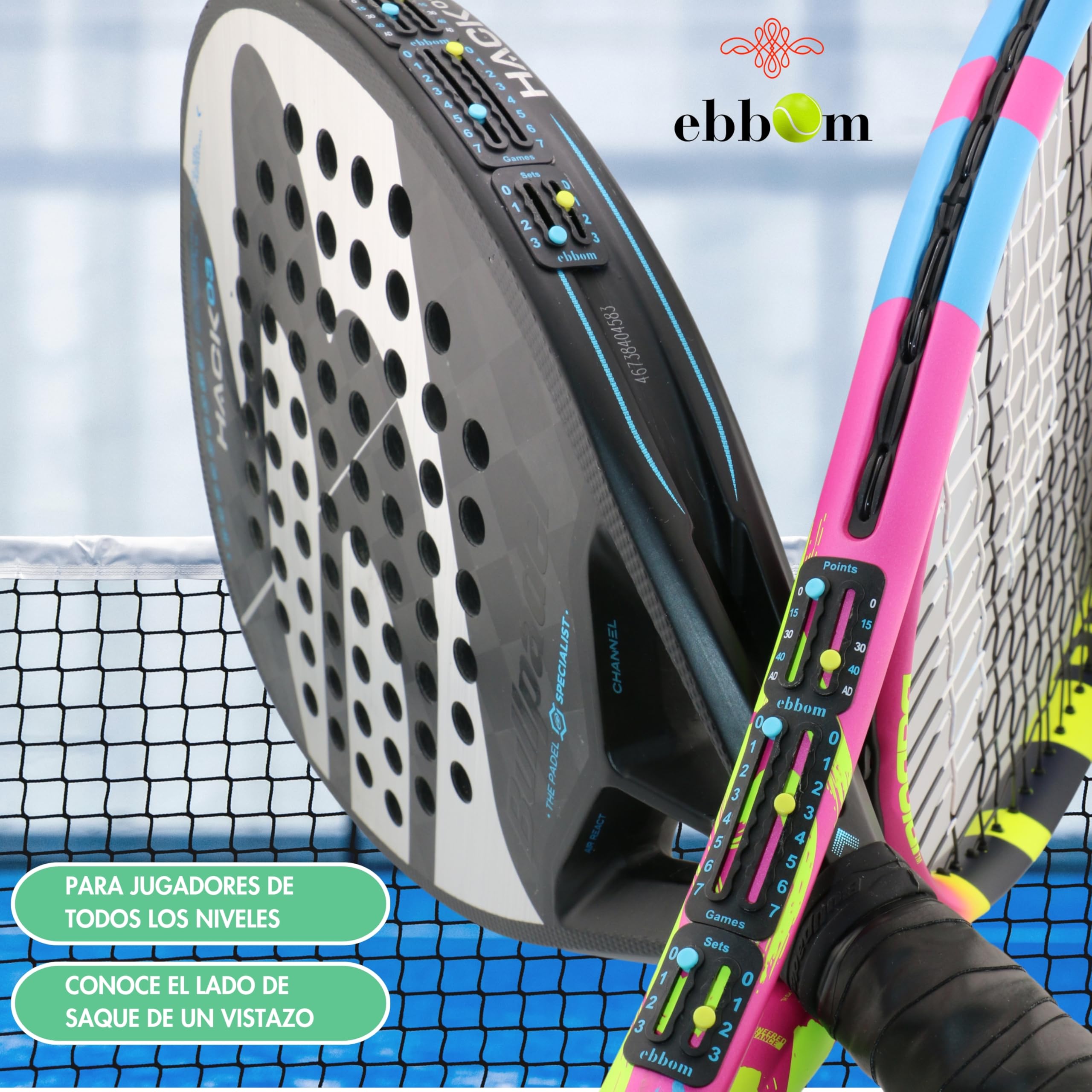 Segnapunti Padel e Tennis Ultralight con Adesivo 3M - Include 2 Overgrip B/N e 1 Pulitore – Adattabile a Tutte Le Racchette e Padel – Accessori Padel - Contatore Punti Padel