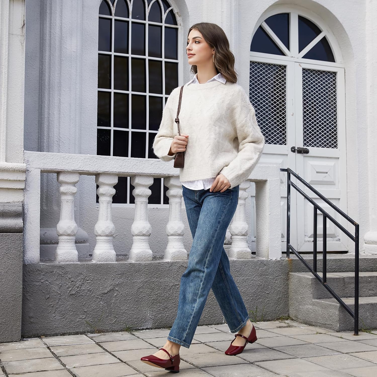 Women's Mary Jane Ballet Flats Low Heel Adjustable Strap Comfortable Dress Shoes for Work Office Casual