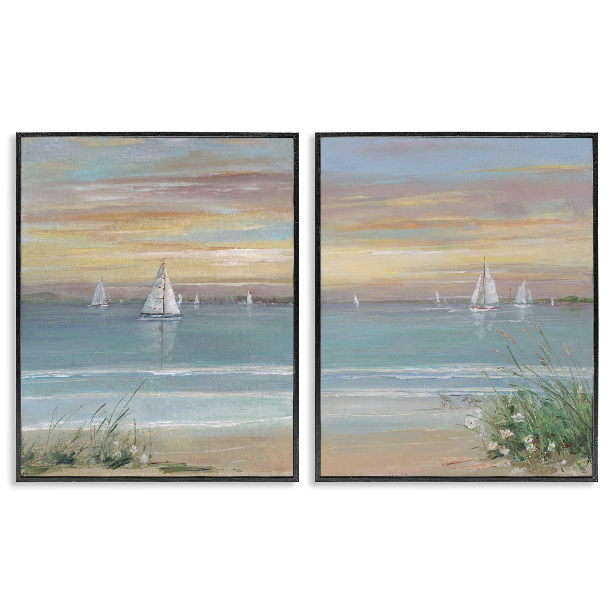 Stupell Industries 'Summer Shore Panorama', 2pc Framed Giclee Art Set 2, Black, 24 x 30 Inches, Easy to Hang and Sturdy, Made in USA, by Sally Swatland