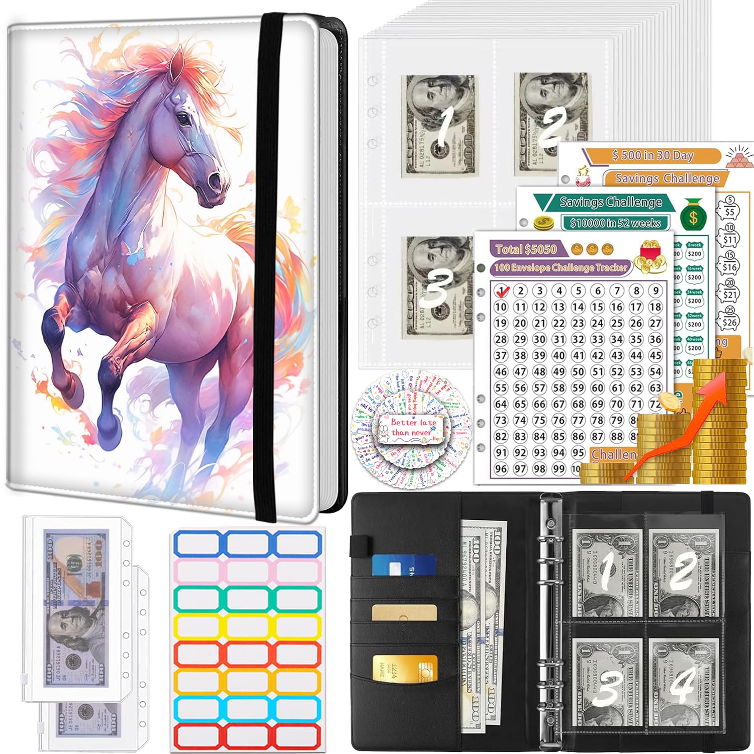 Money Saving Binder, 100 Envelopes Money Saving Challenge, Cash Envelopes Budget Binder & 3 Budgeting Planner Trackers, PU Leathers A5 Money Saving