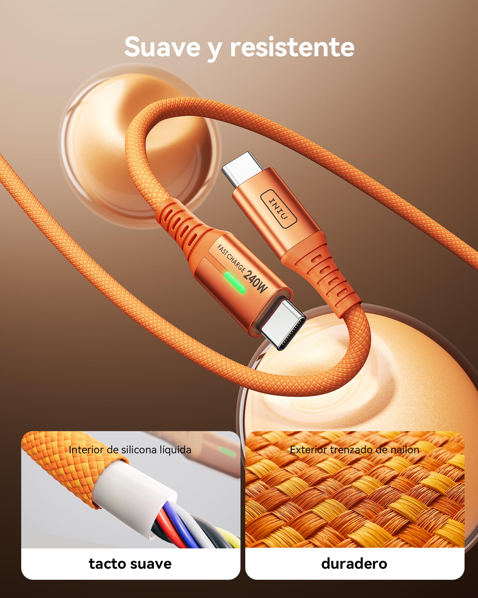 INIU Kabel do ładowania USB C na USB C, 2 m, pomarańczowy, 2-pak, kabel do ładowania PD typu C, super szybkie ładowanie do iPhone'a 17, 16, 15 Pro Max, MacBooka, iPada Air, Samsung S25, S24 Ultra